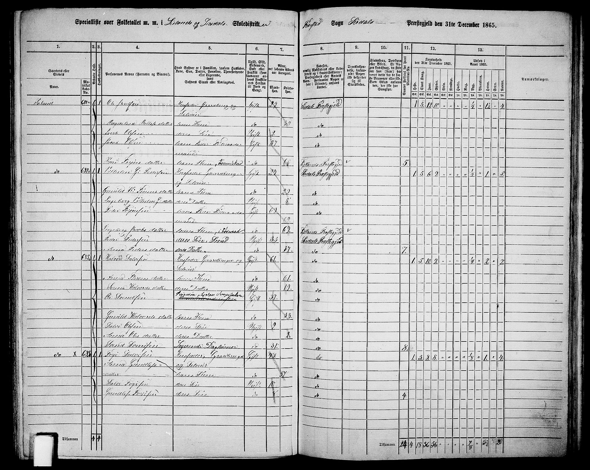 RA, 1865 census for Sirdal, 1865, p. 35