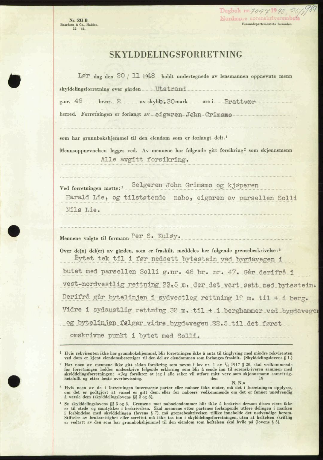 Nordmøre sorenskriveri, AV/SAT-A-4132/1/2/2Ca: Mortgage book no. A109, 1948-1948, Diary no: : 3297/1948