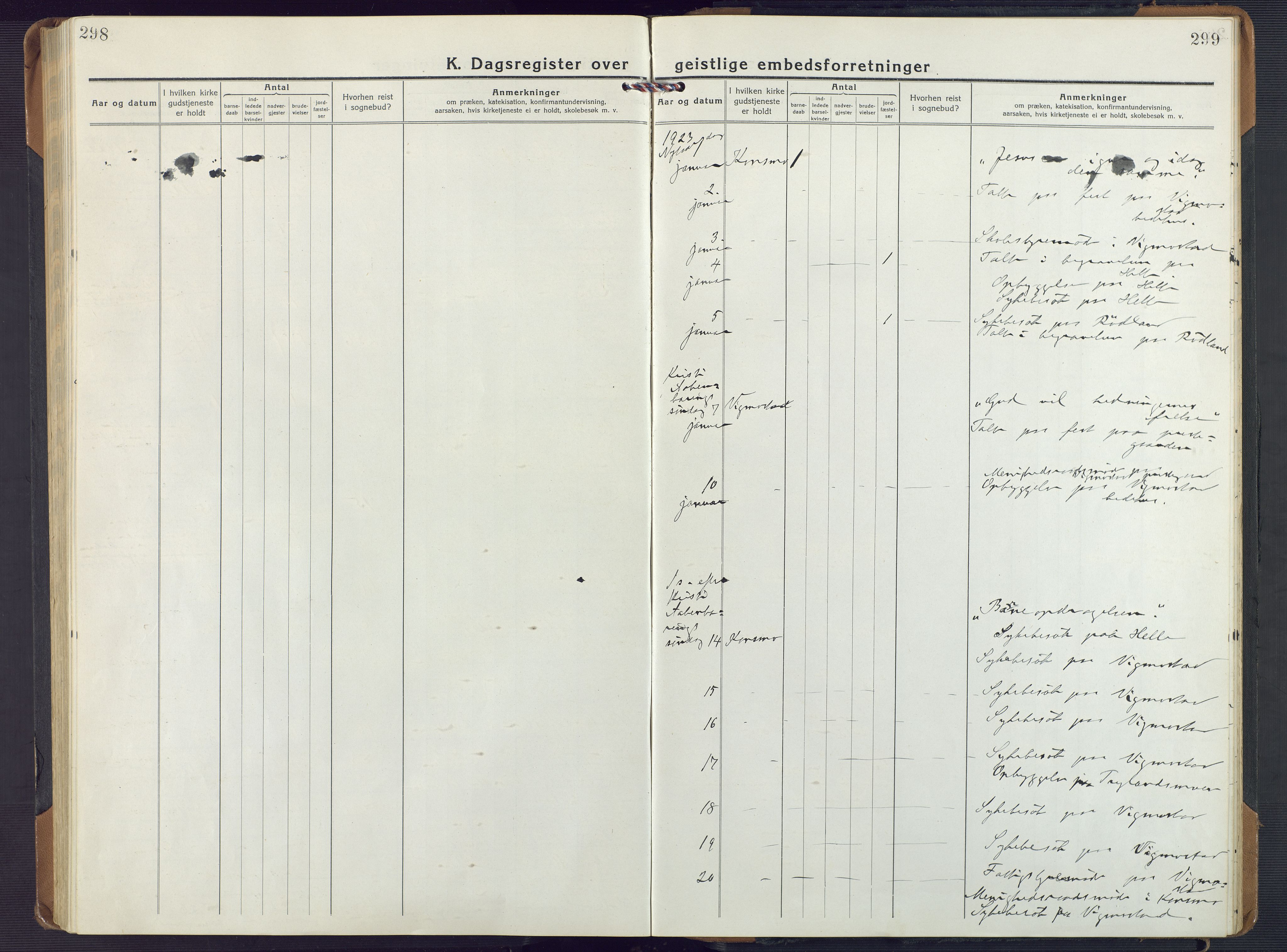 Nord-Audnedal sokneprestkontor, AV/SAK-1111-0032/F/Fa/Fab/L0005: Parish register (official) no. A 5, 1918-1925, p. 298-299