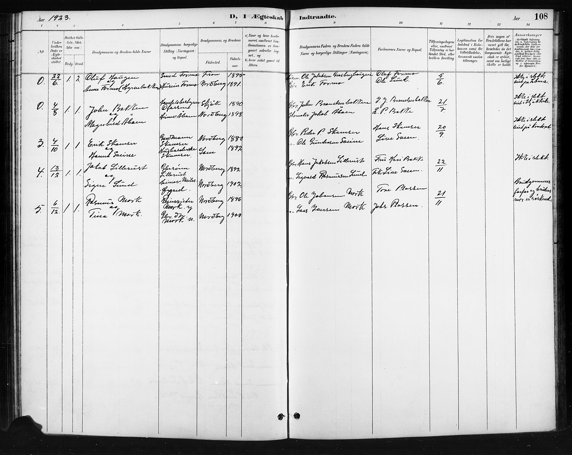 Skjåk prestekontor, SAH/PREST-072/H/Ha/Hab/L0004: Parish register (copy) no. 4, 1895-1921, p. 108