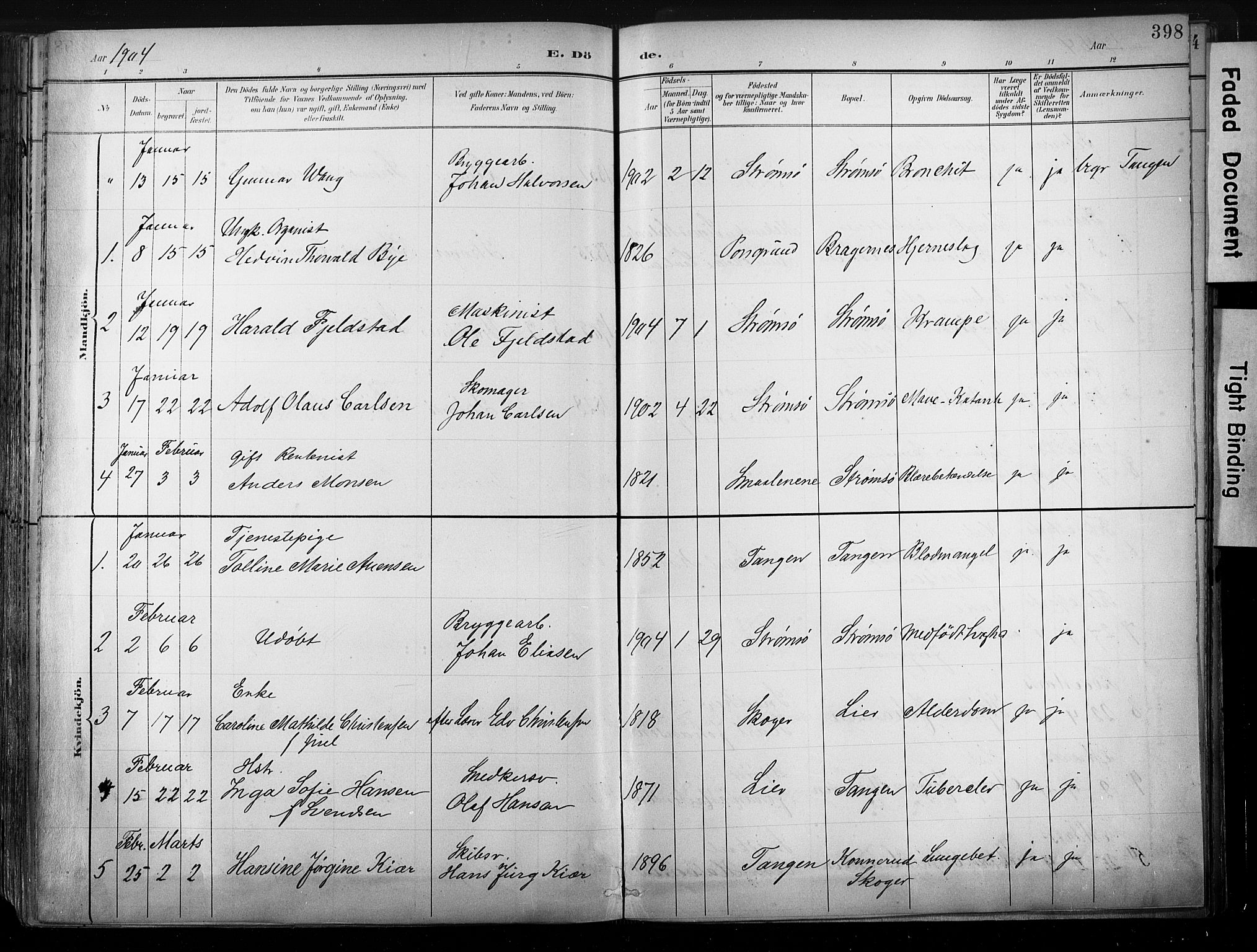 Strømsø kirkebøker, SAKO/A-246/G/Ga/L0003: Parish register (copy) no. 3, 1894-1904, p. 398