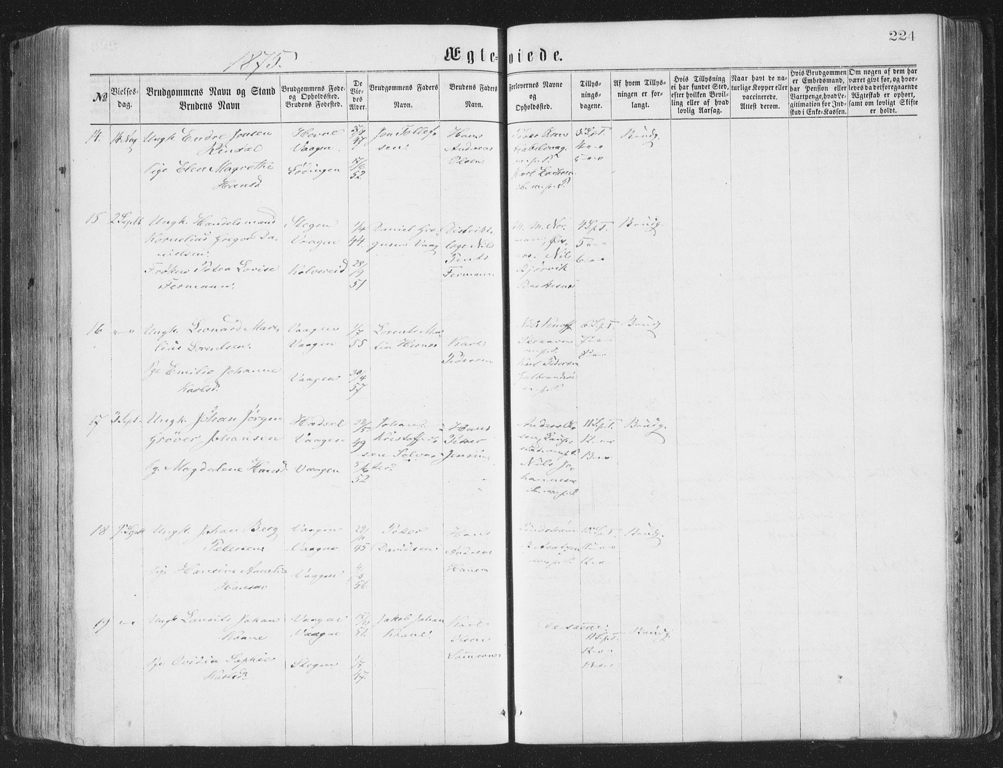 Ministerialprotokoller, klokkerbøker og fødselsregistre - Nordland, AV/SAT-A-1459/874/L1057: Parish register (official) no. 874A01, 1866-1877, p. 224