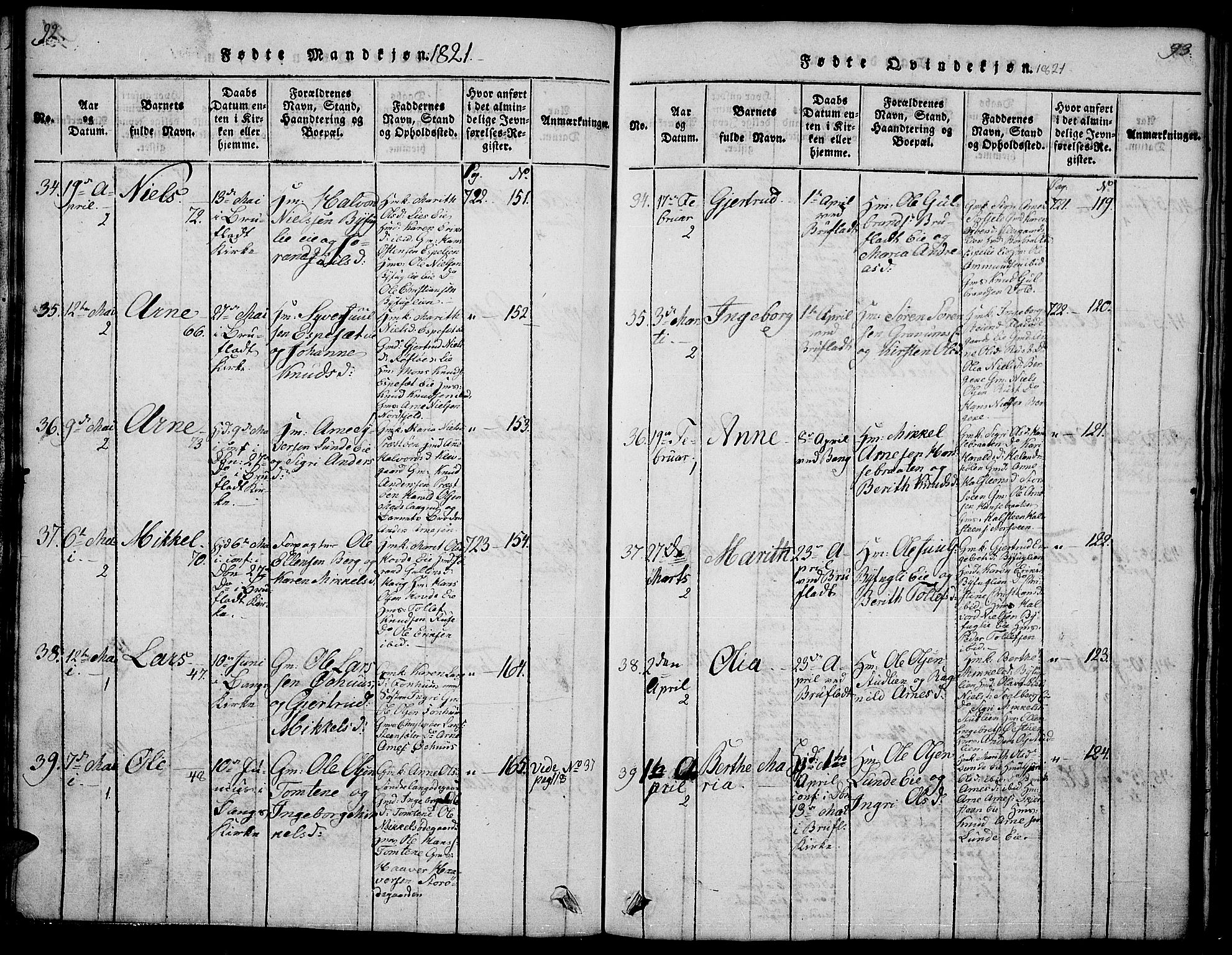Sør-Aurdal prestekontor, AV/SAH-PREST-128/H/Ha/Hab/L0001: Parish register (copy) no. 1, 1815-1826, p. 92-93