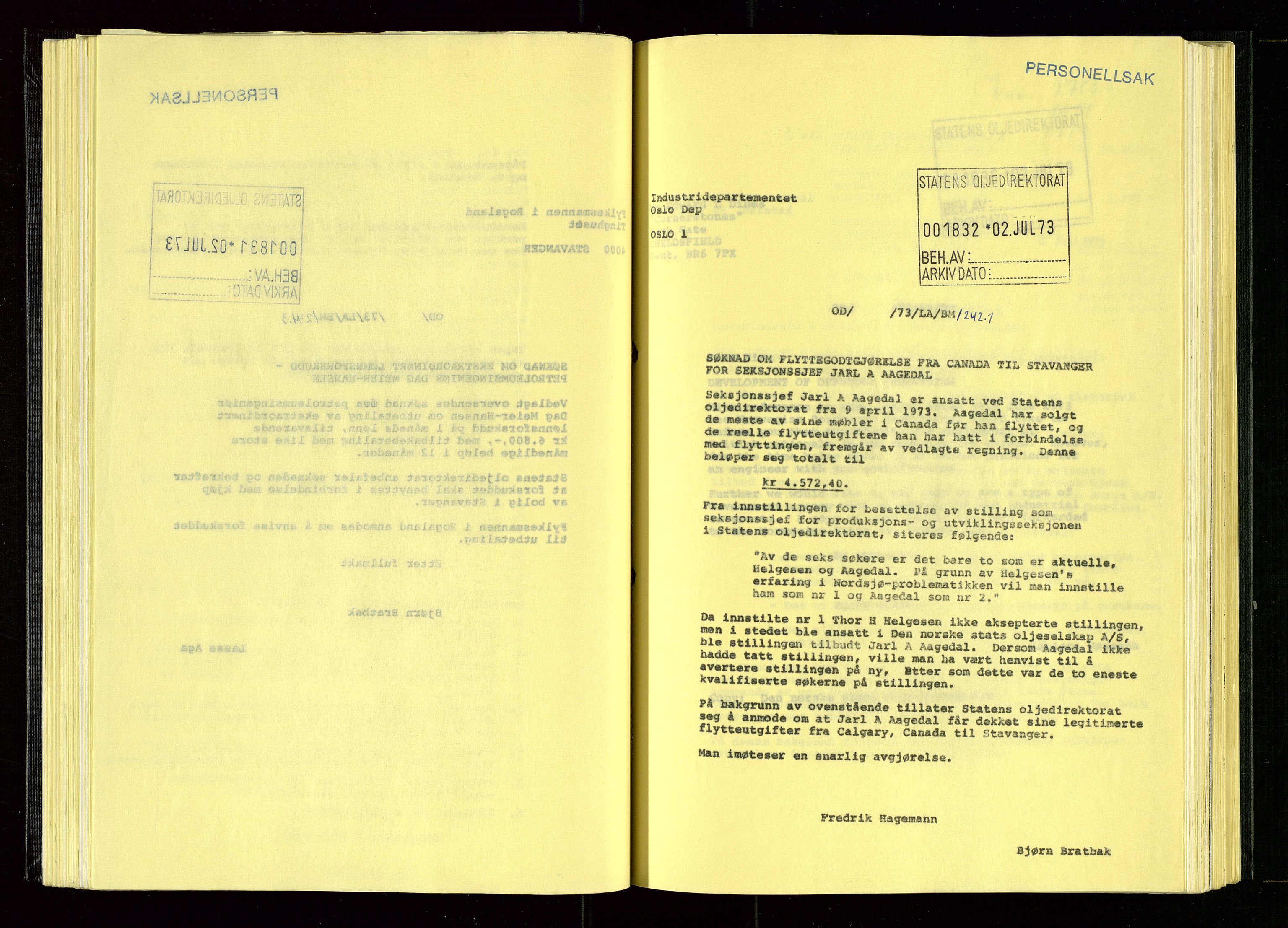 Oljedirektoratet, AV/SAST-A-101366/Ba/L0003: Kopibok, 1973