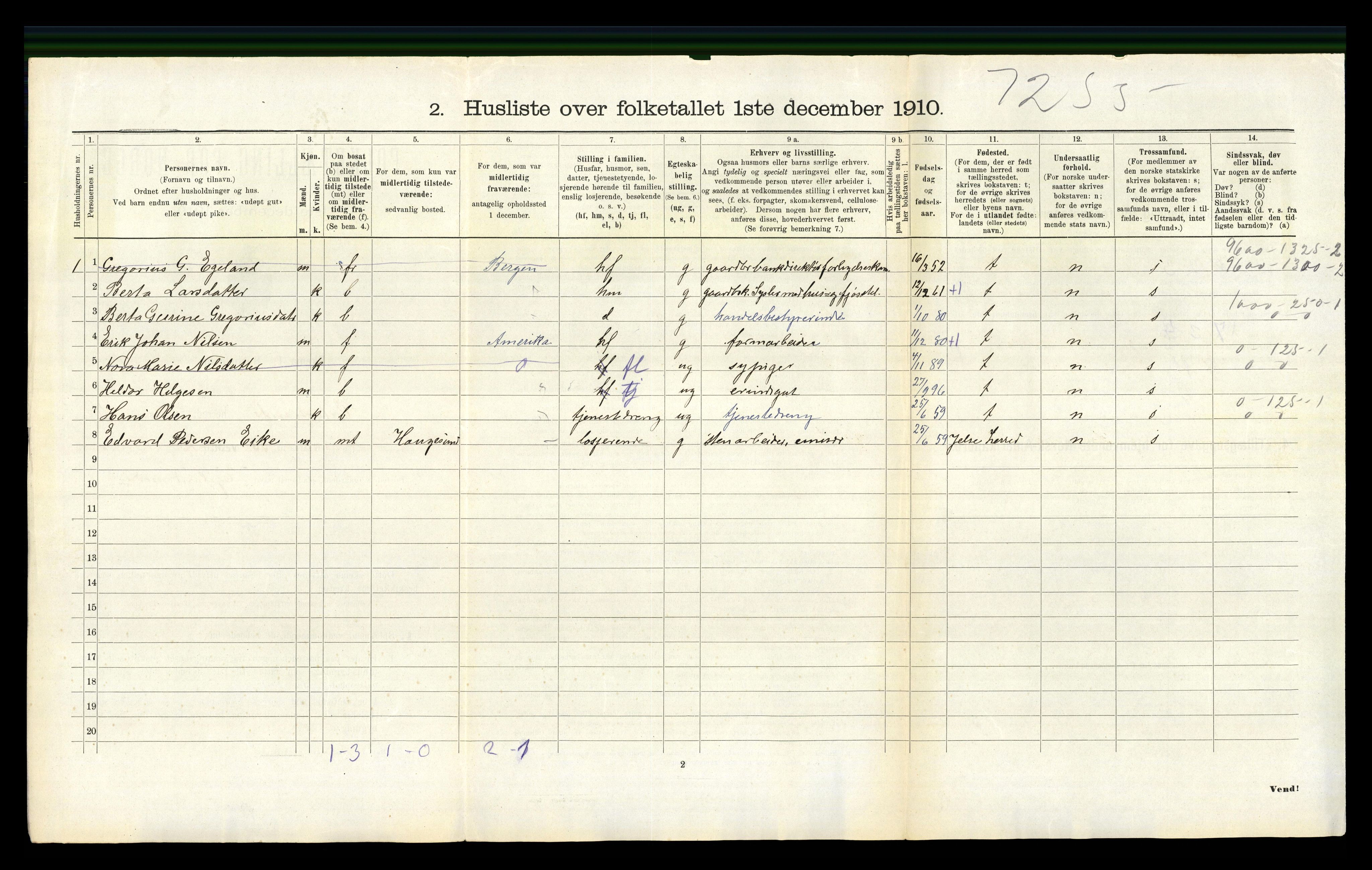 RA, 1910 census for Valestrand, 1910, p. 317