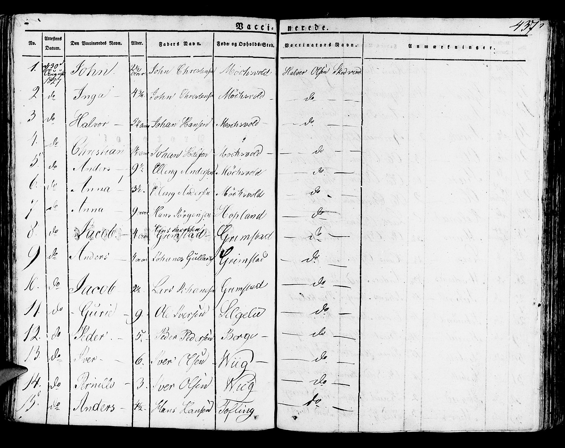 Lindås Sokneprestembete, SAB/A-76701/H/Haa: Parish register (official) no. A 8, 1823-1836, p. 437
