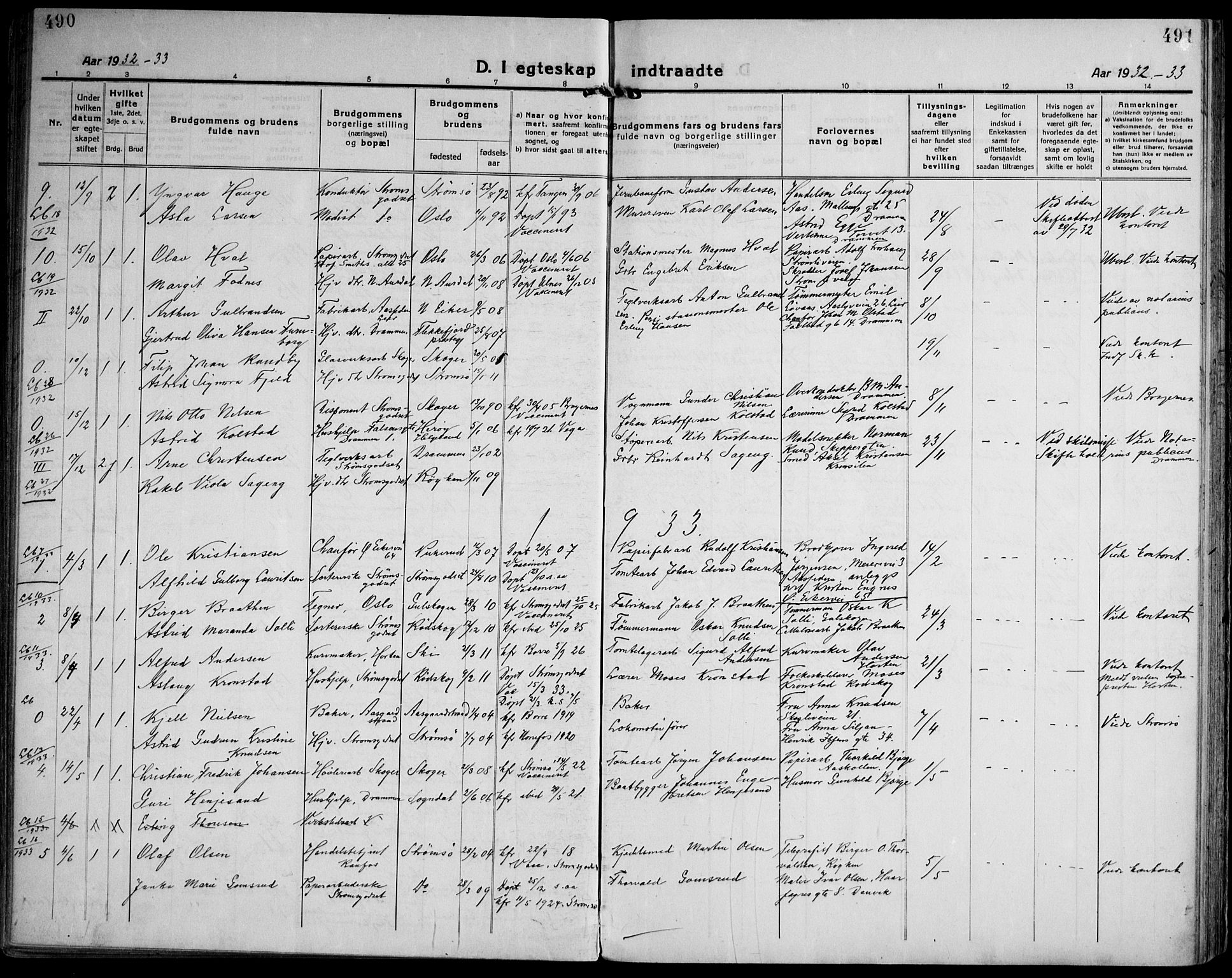Strømsgodset kirkebøker, AV/SAKO-A-324/F/Fa/L0003: Parish register (official) no. 3, 1920-1936, p. 490-491