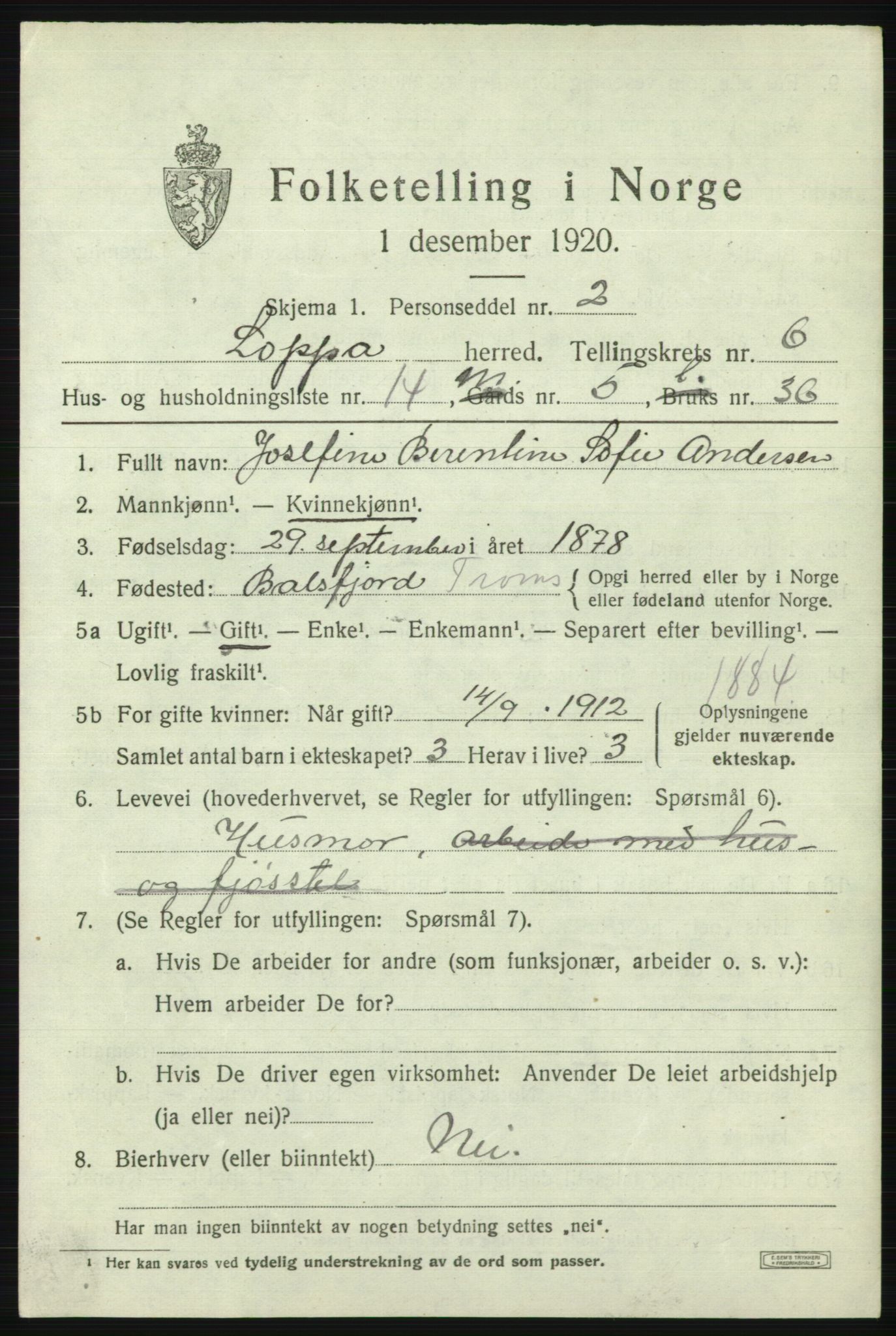 SATØ, 1920 census for Loppa, 1920, p. 2698