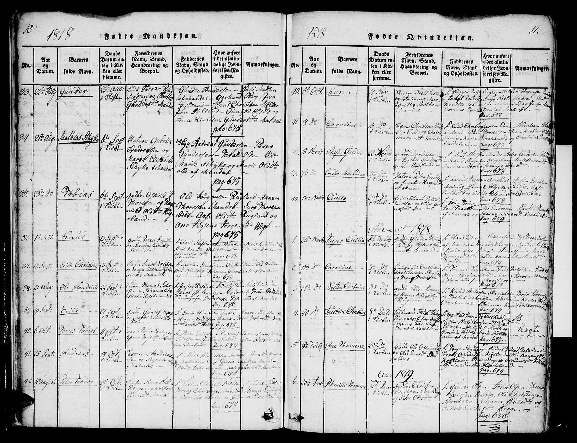 Mandal sokneprestkontor, SAK/1111-0030/F/Fa/Faa/L0010: Parish register (official) no. A 10, 1817-1830, p. 10-11