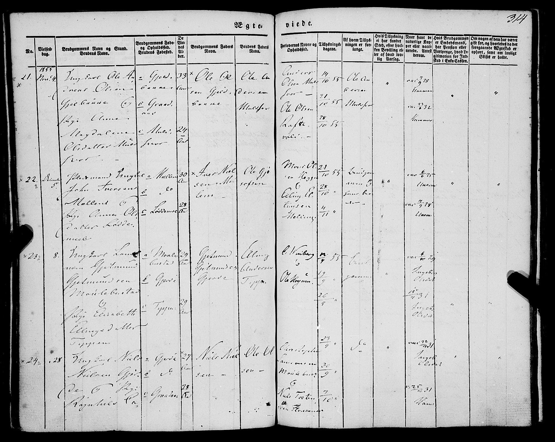 Eid sokneprestembete, AV/SAB-A-82301/H/Haa/Haaa/L0007: Parish register (official) no. A 7, 1844-1858, p. 314