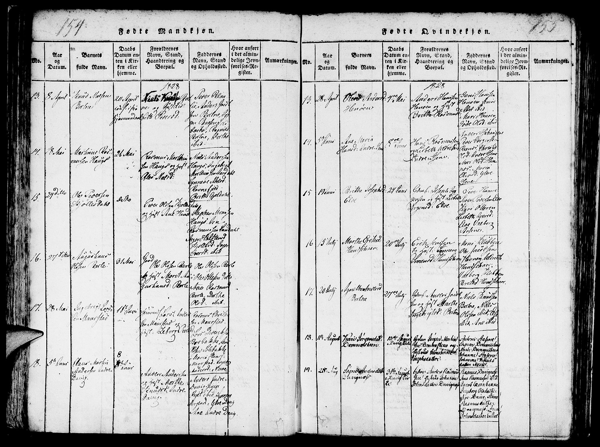 Davik sokneprestembete, SAB/A-79701/H/Haa/Haaa/L0003: Parish register (official) no. A 3, 1816-1830, p. 154-155