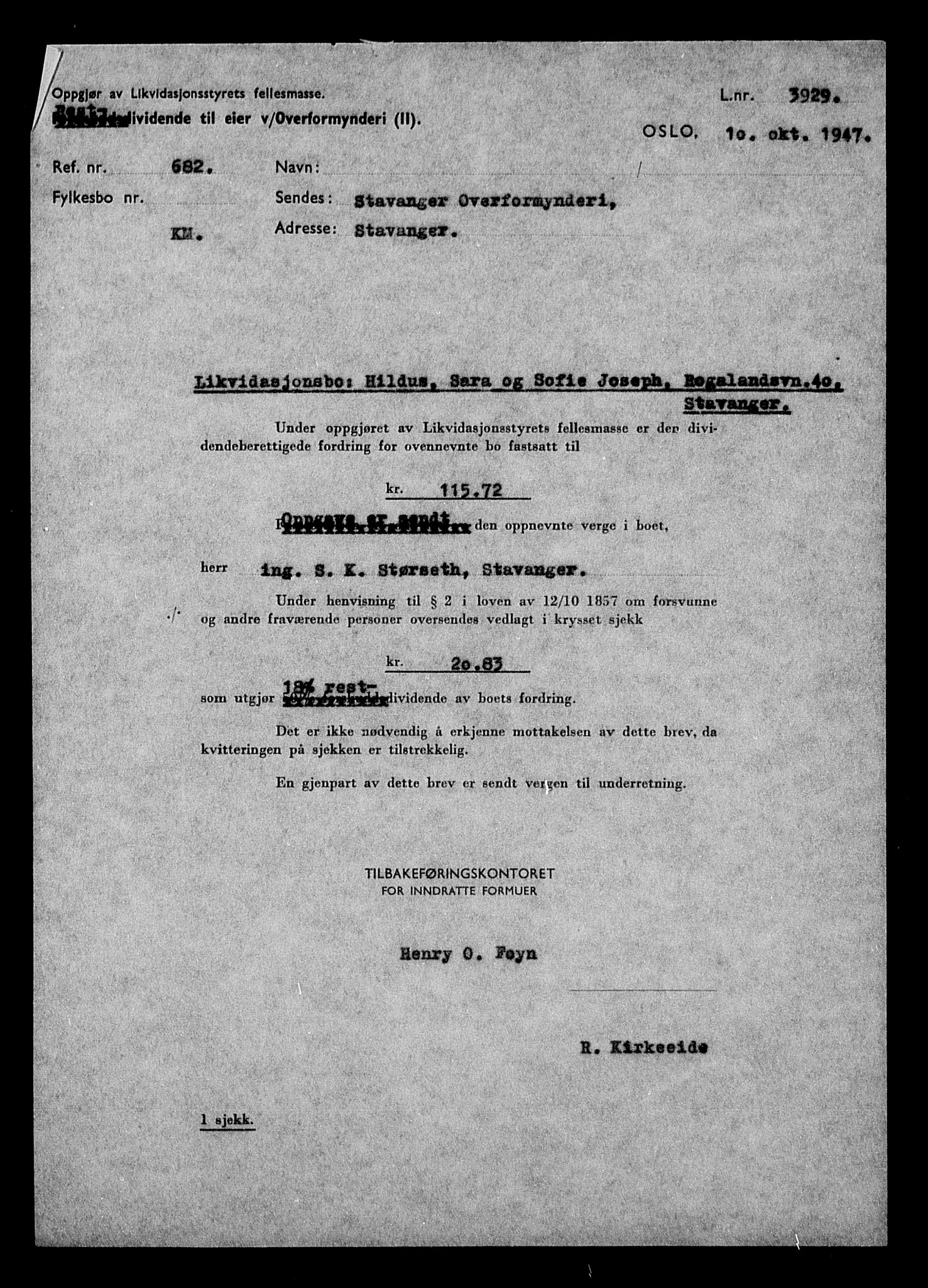 Justisdepartementet, Tilbakeføringskontoret for inndratte formuer, AV/RA-S-1564/H/Hc/Hcd/L1000: --, 1945-1947, p. 842