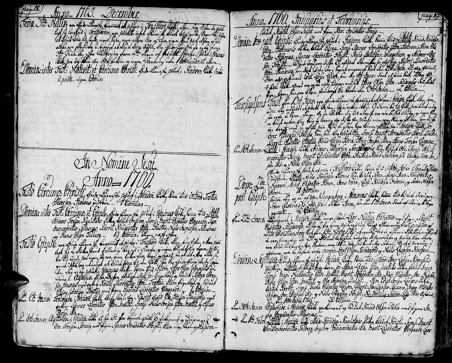 Ministerialprotokoller, klokkerbøker og fødselsregistre - Møre og Romsdal, AV/SAT-A-1454/547/L0600: Parish register (official) no. 547A02, 1765-1799, p. 18-19