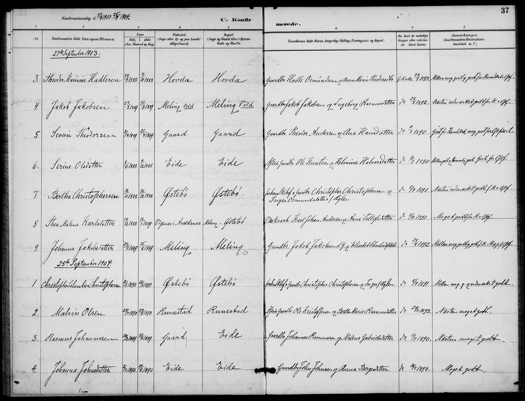 Finnøy sokneprestkontor, AV/SAST-A-101825/H/Ha/Haa/L0012: Parish register (official) no. A 12, 1889-1917, p. 37