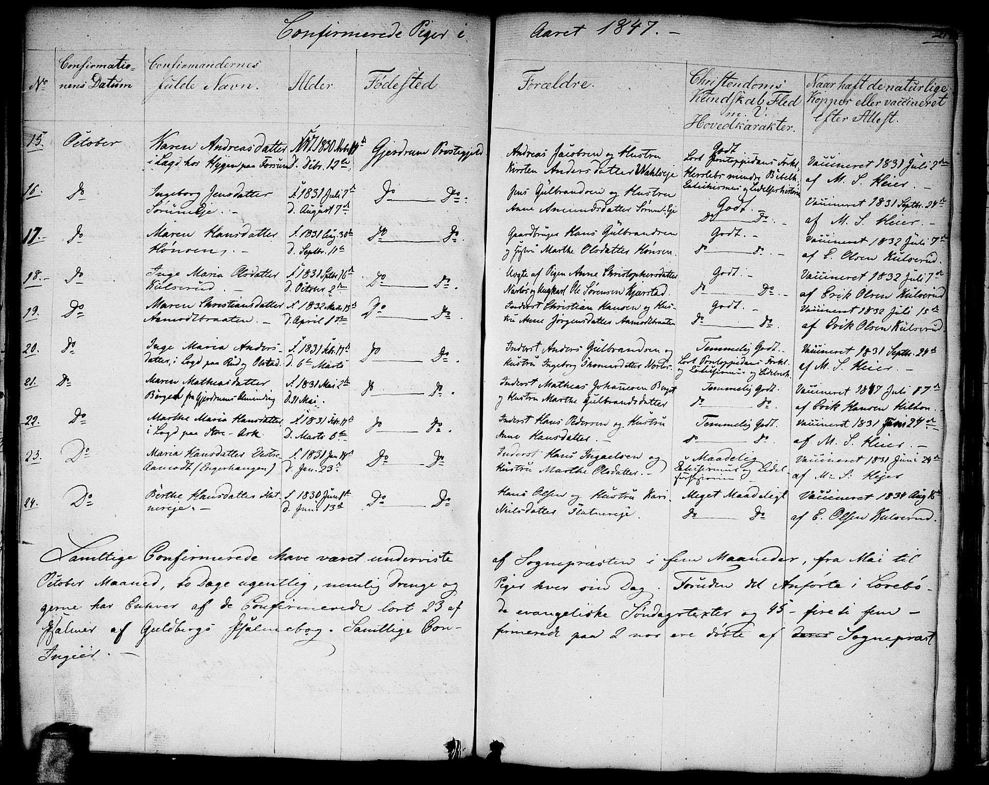 Gjerdrum prestekontor Kirkebøker, SAO/A-10412b/G/Ga/L0002: Parish register (copy) no. I 2, 1836-1850, p. 215