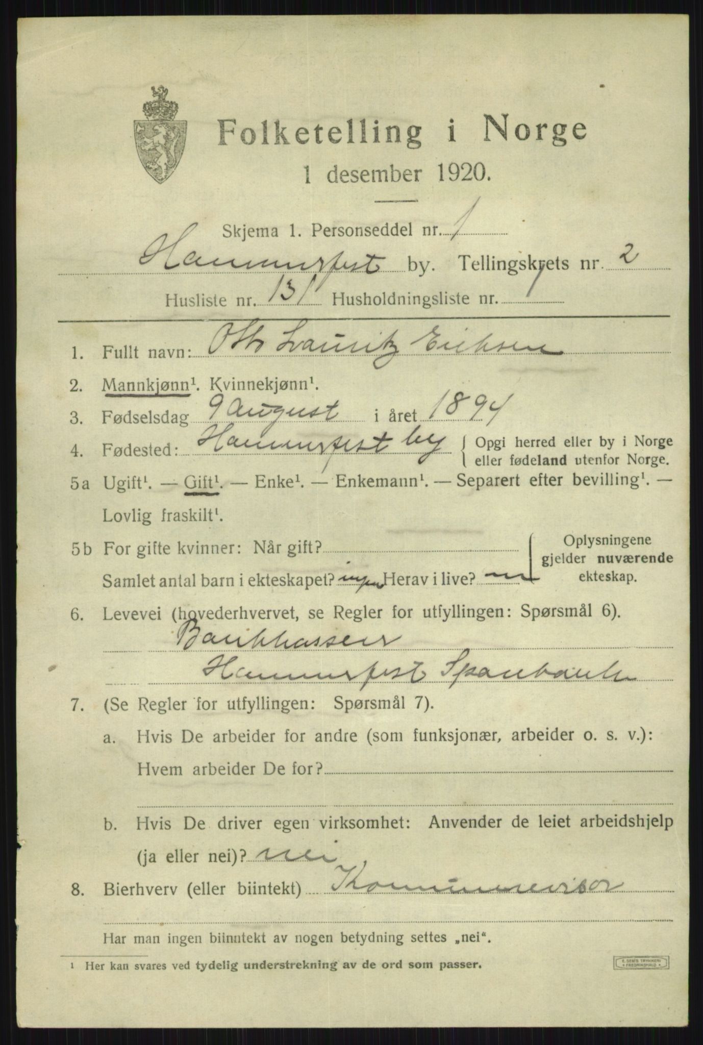 SATØ, 1920 census for Hammerfest, 1920, p. 8740