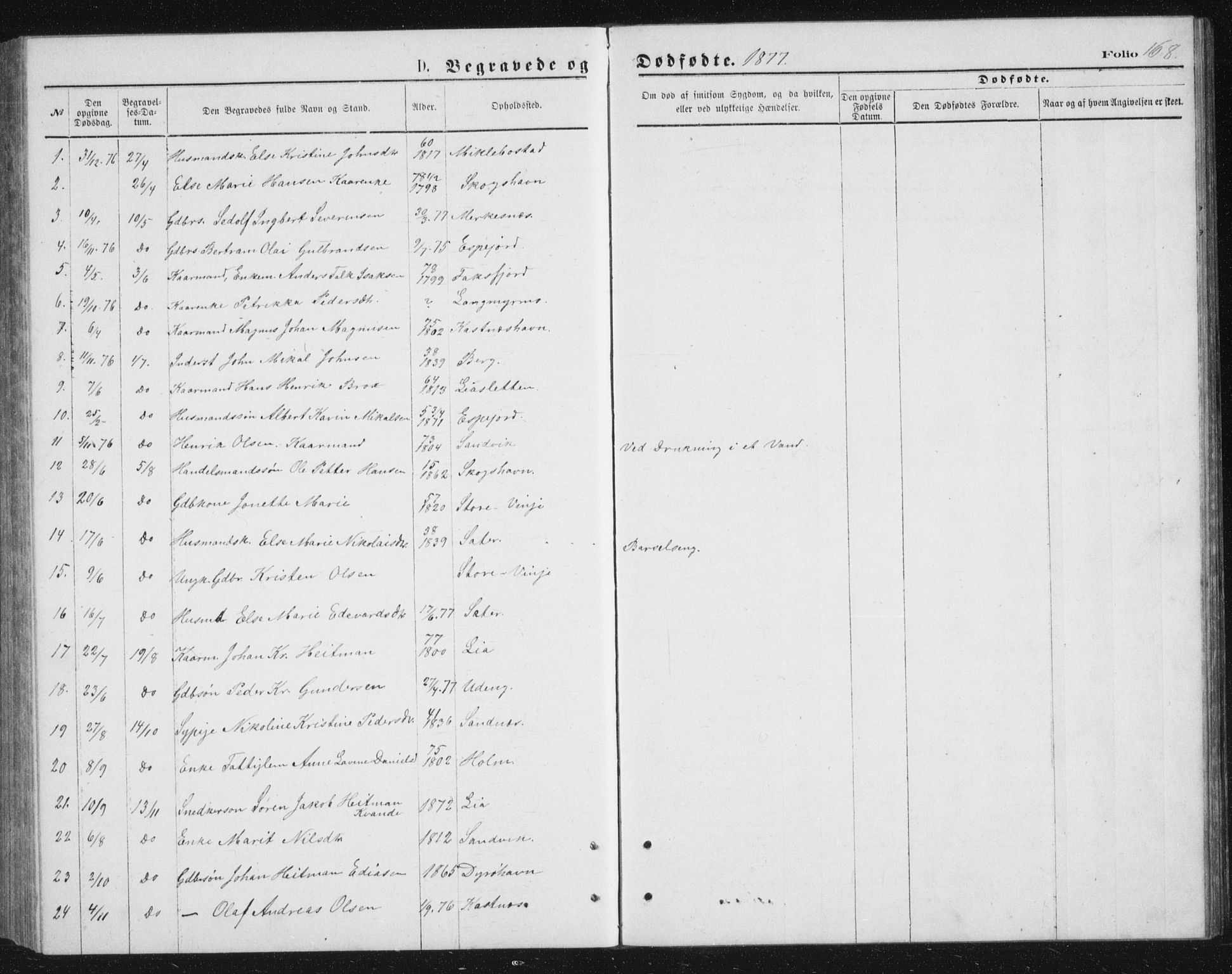 Tranøy sokneprestkontor, SATØ/S-1313/I/Ia/Iab/L0013klokker: Parish register (copy) no. 13, 1874-1896, p. 168
