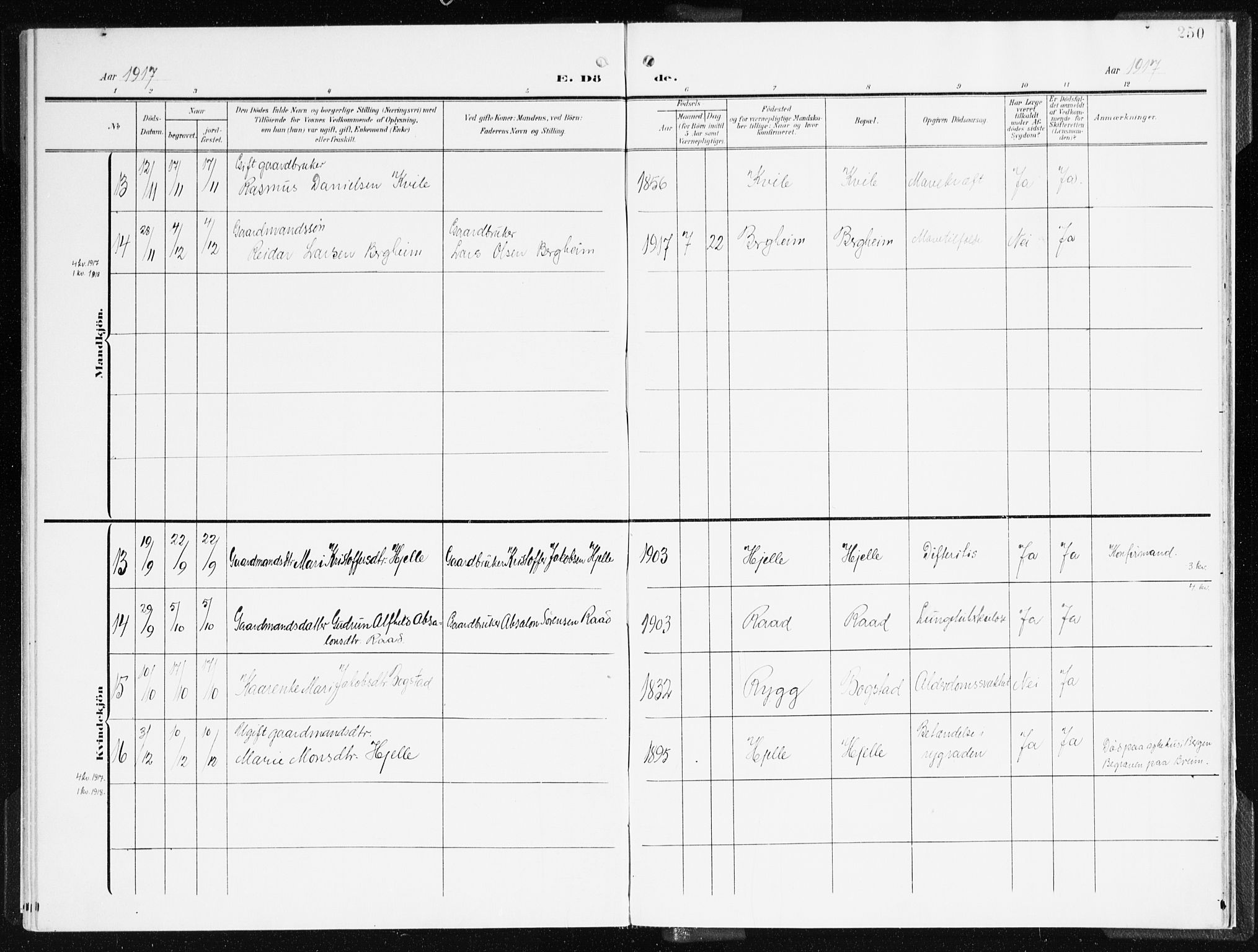 Gloppen sokneprestembete, AV/SAB-A-80101/H/Haa/Haac/L0003: Parish register (official) no. C 3, 1904-1921, p. 250