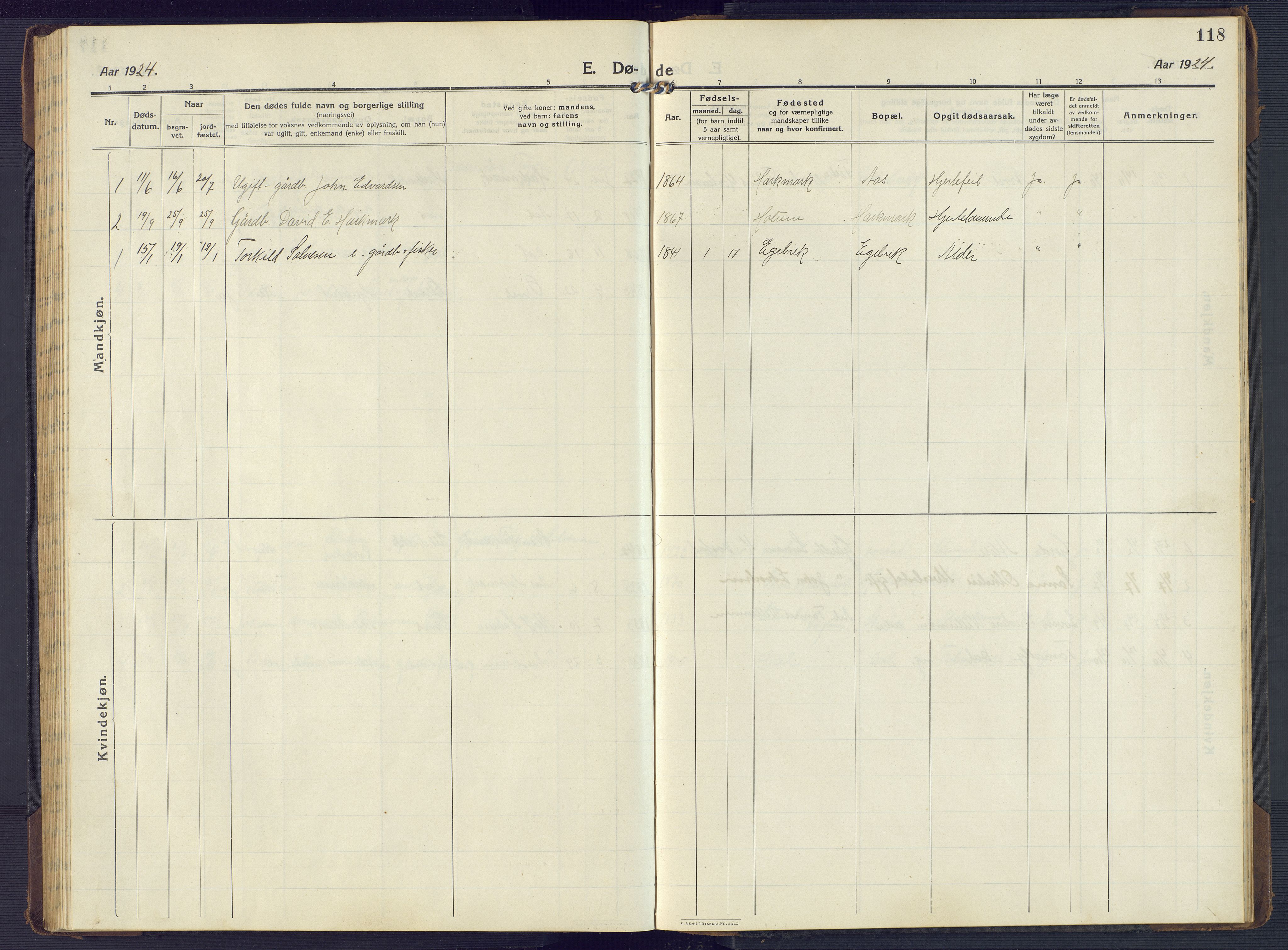 Mandal sokneprestkontor, SAK/1111-0030/F/Fb/Fbb/L0005: Parish register (copy) no. B 5, 1913-1957, p. 118