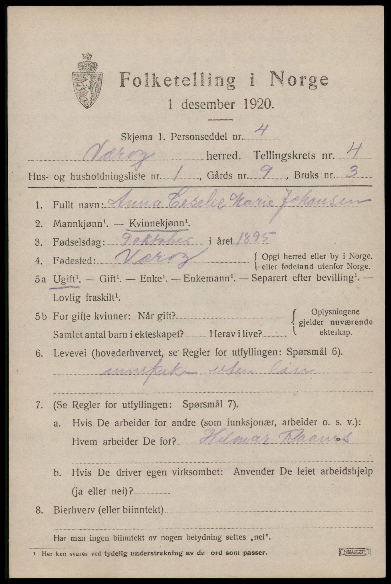 SAT, 1920 census for Værøy, 1920, p. 2451