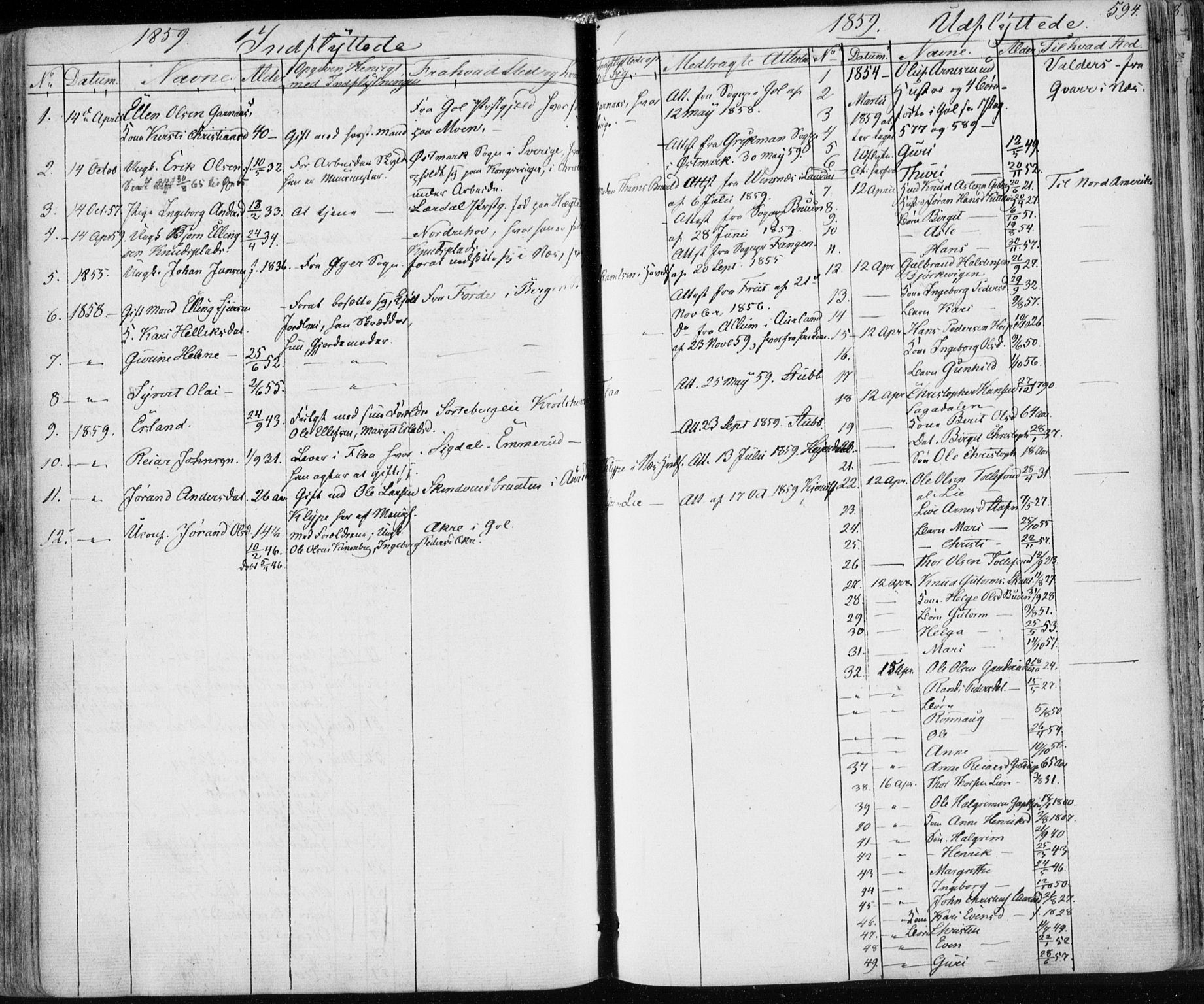 Nes kirkebøker, SAKO/A-236/F/Fa/L0009: Parish register (official) no. 9, 1834-1863, p. 594
