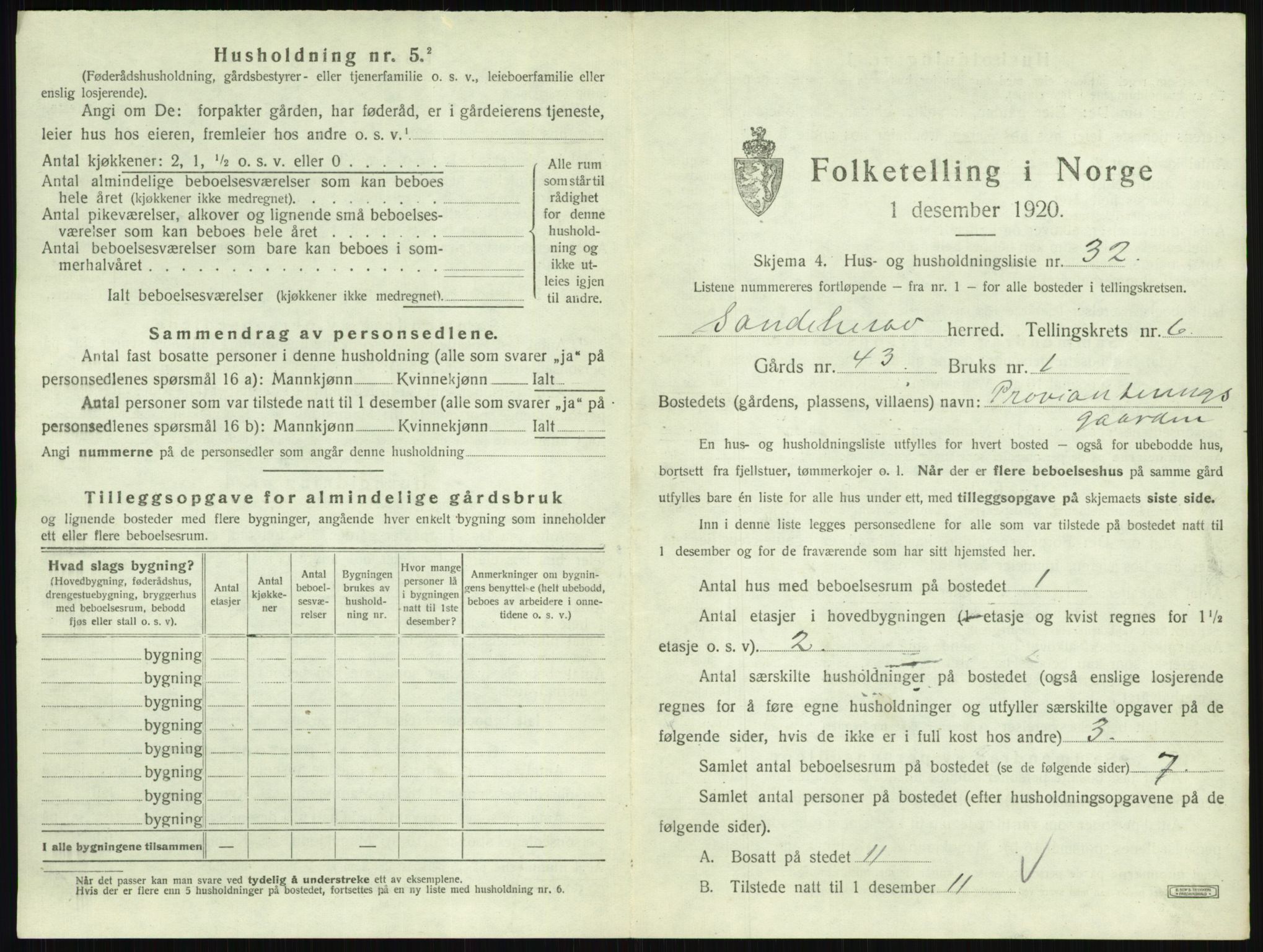 SAKO, 1920 census for Sandeherred, 1920, p. 1176