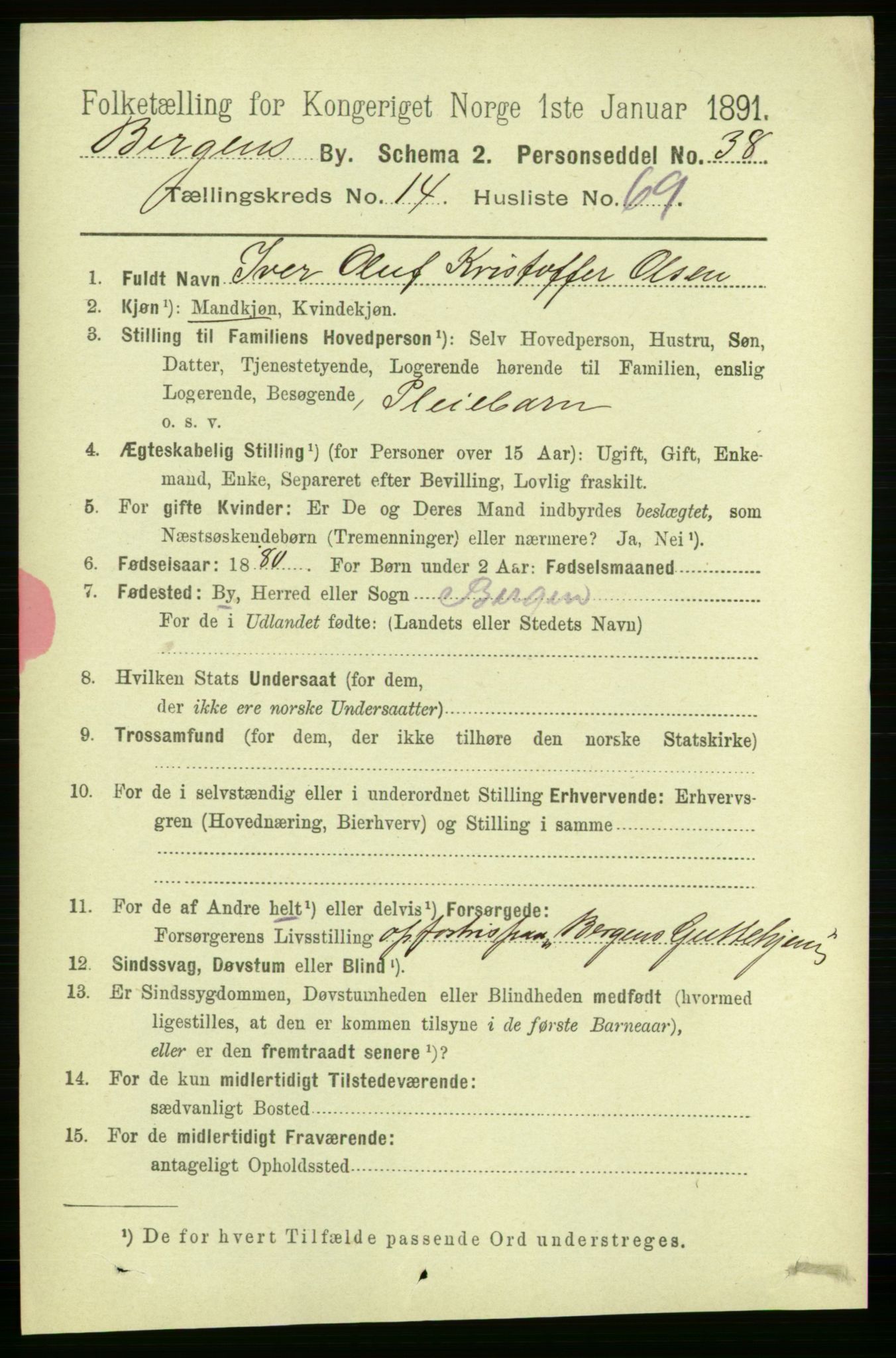 RA, 1891 Census for 1301 Bergen, 1891, p. 24189