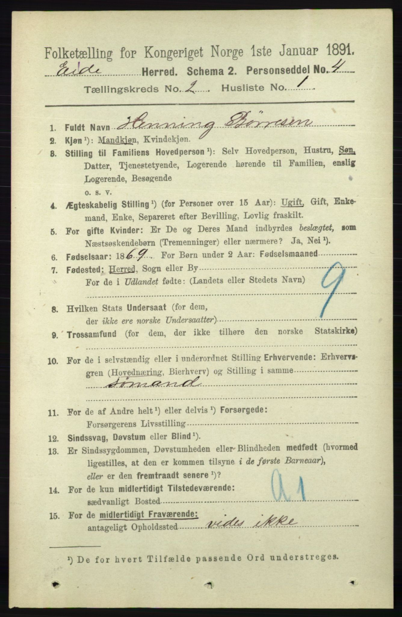 RA, 1891 census for 0925 Eide, 1891, p. 347