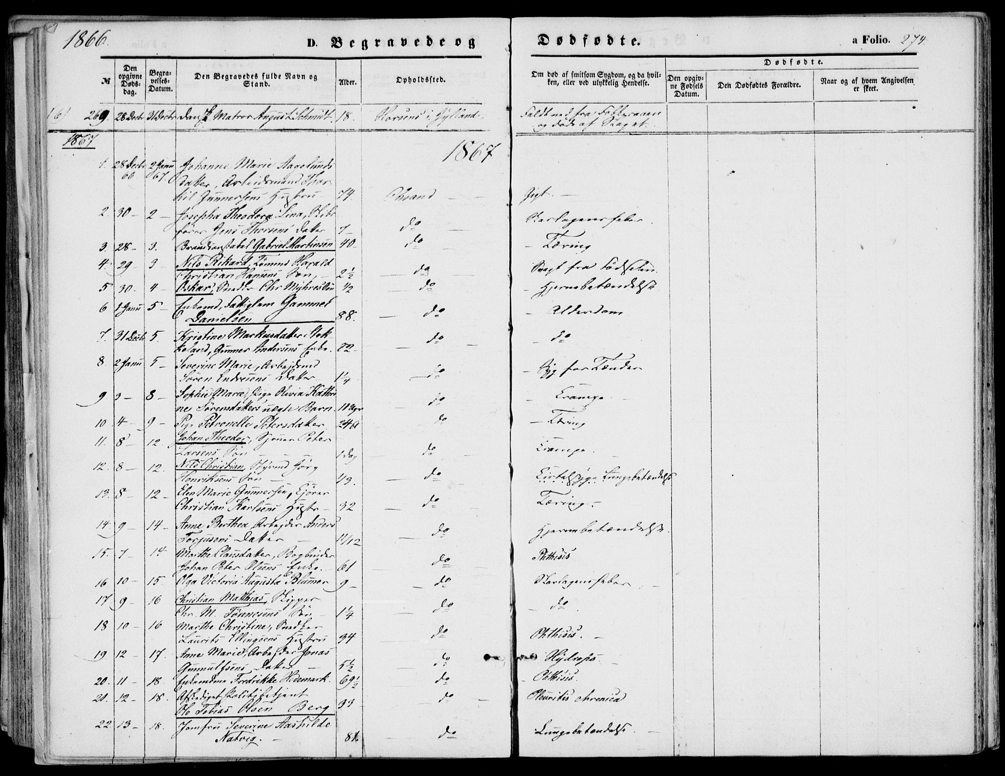 Kristiansand domprosti, SAK/1112-0006/F/Fb/L0012: Parish register (copy) no. B 12, 1861-1870, p. 274