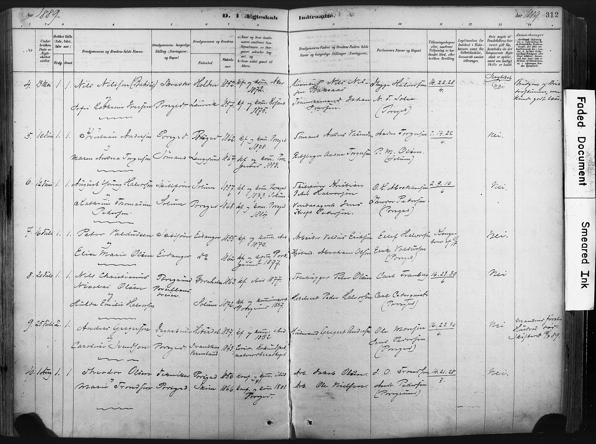 Porsgrunn kirkebøker , SAKO/A-104/F/Fa/L0008: Parish register (official) no. 8, 1878-1895, p. 312