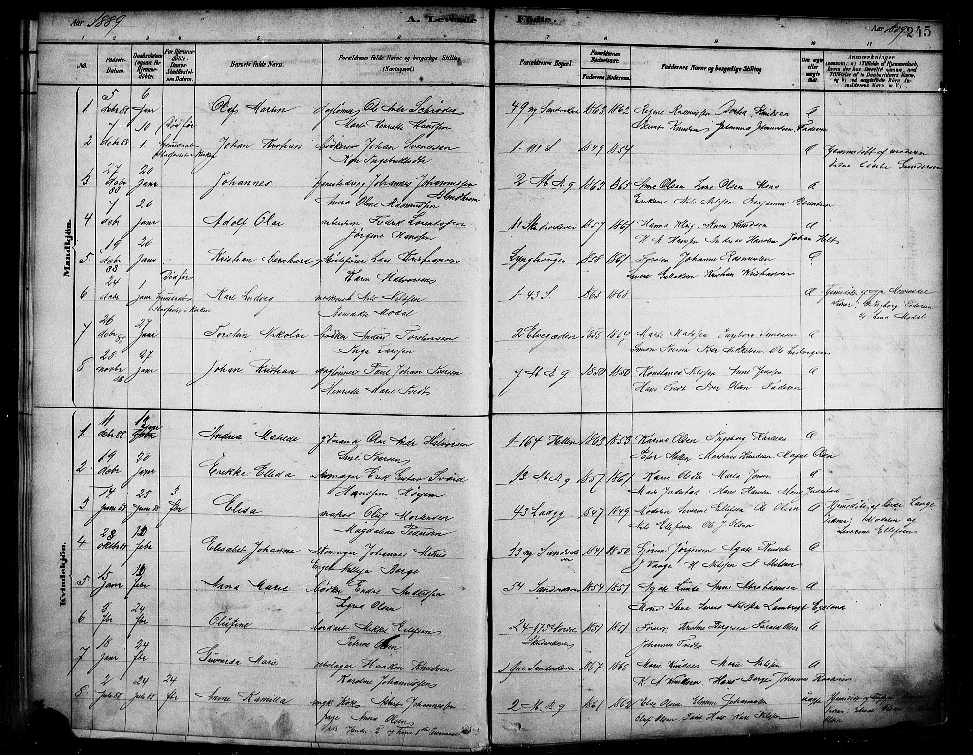 Sandviken Sokneprestembete, SAB/A-77601/H/Ha/L0004: Parish register (official) no. B 1, 1878-1891, p. 245