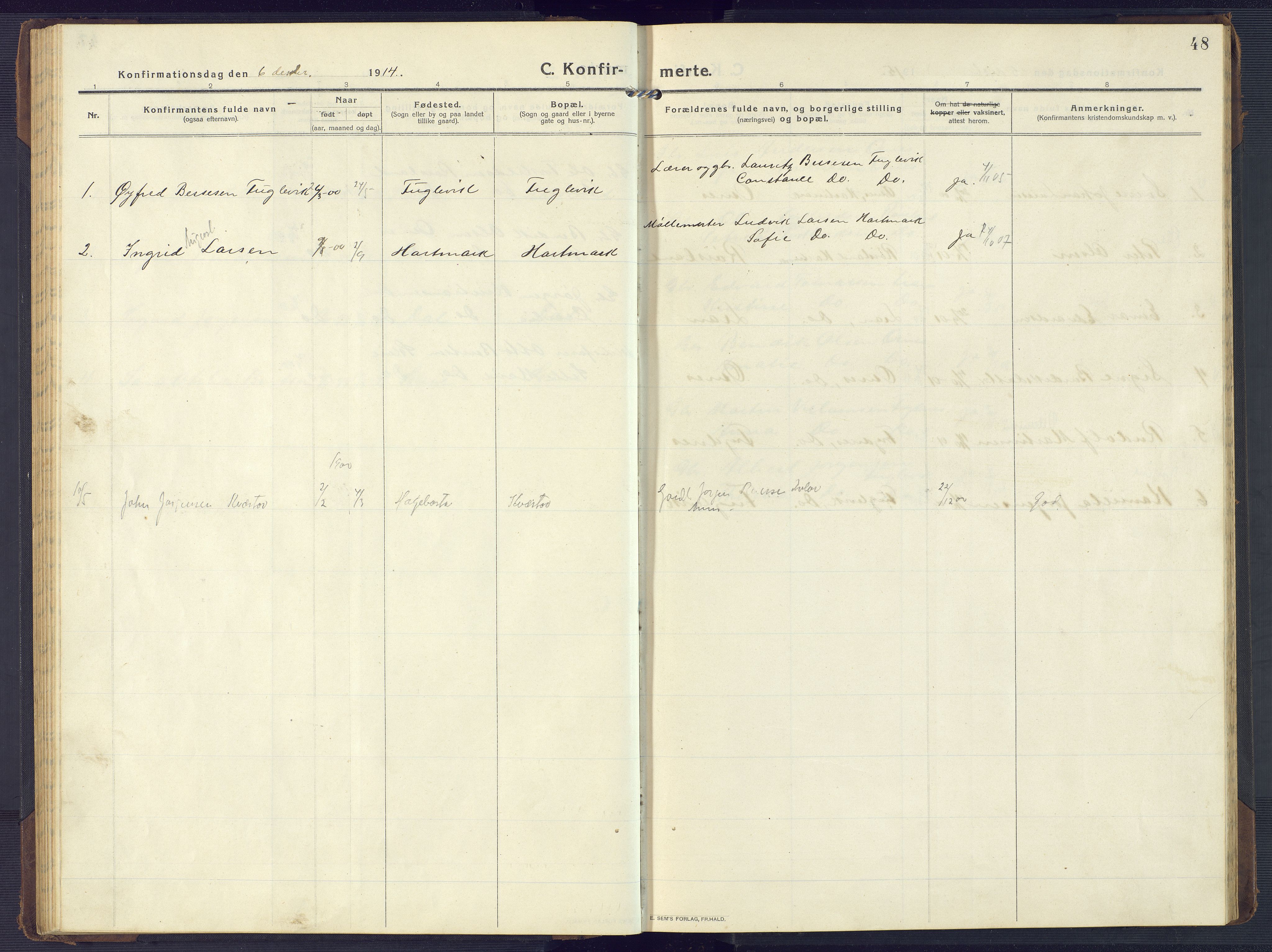 Mandal sokneprestkontor, SAK/1111-0030/F/Fb/Fbb/L0005: Parish register (copy) no. B 5, 1913-1957, p. 48