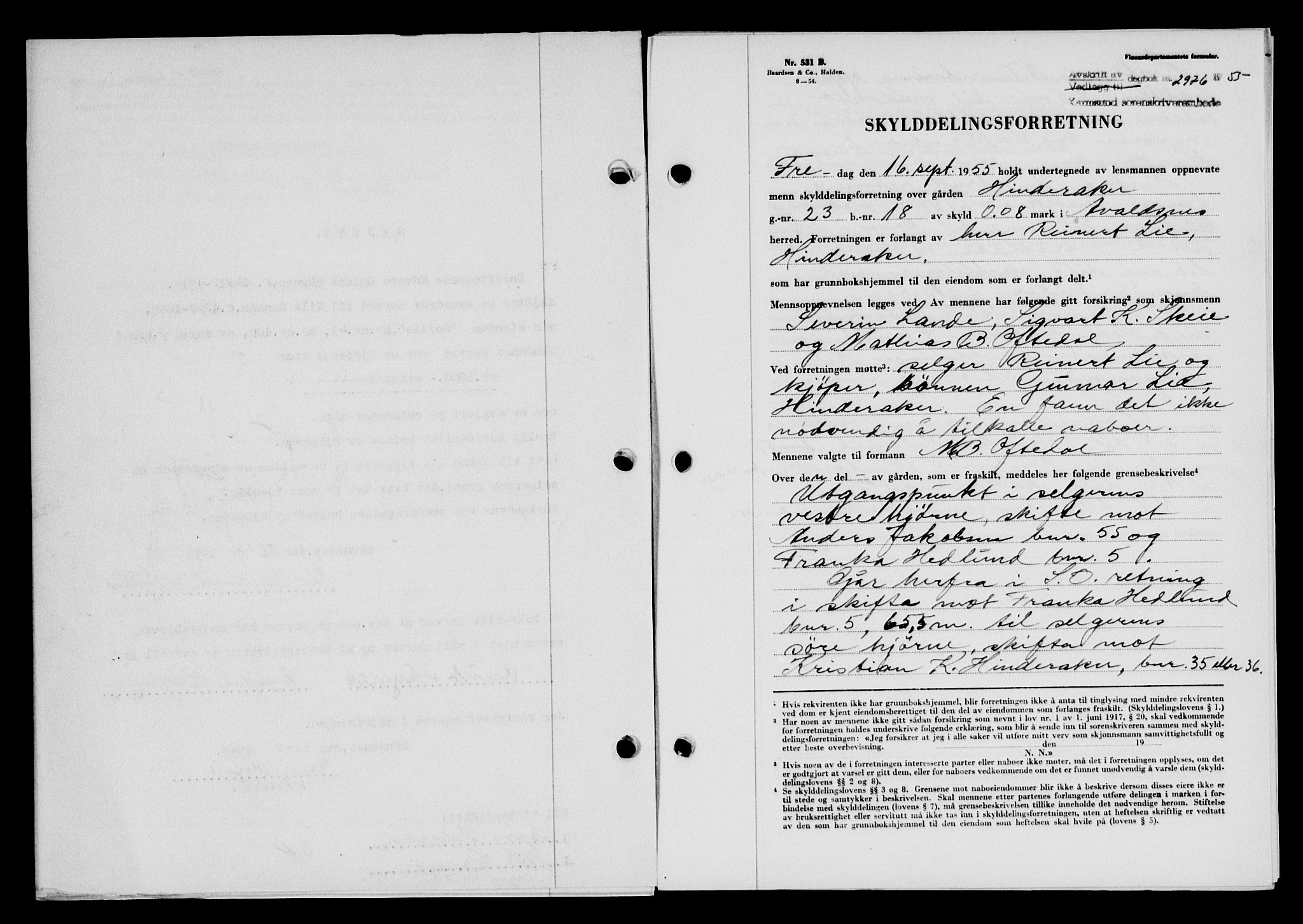 Karmsund sorenskriveri, SAST/A-100311/01/II/IIB/L0117: Mortgage book no. 97Aa, 1955-1955, Diary no: : 2976/1955