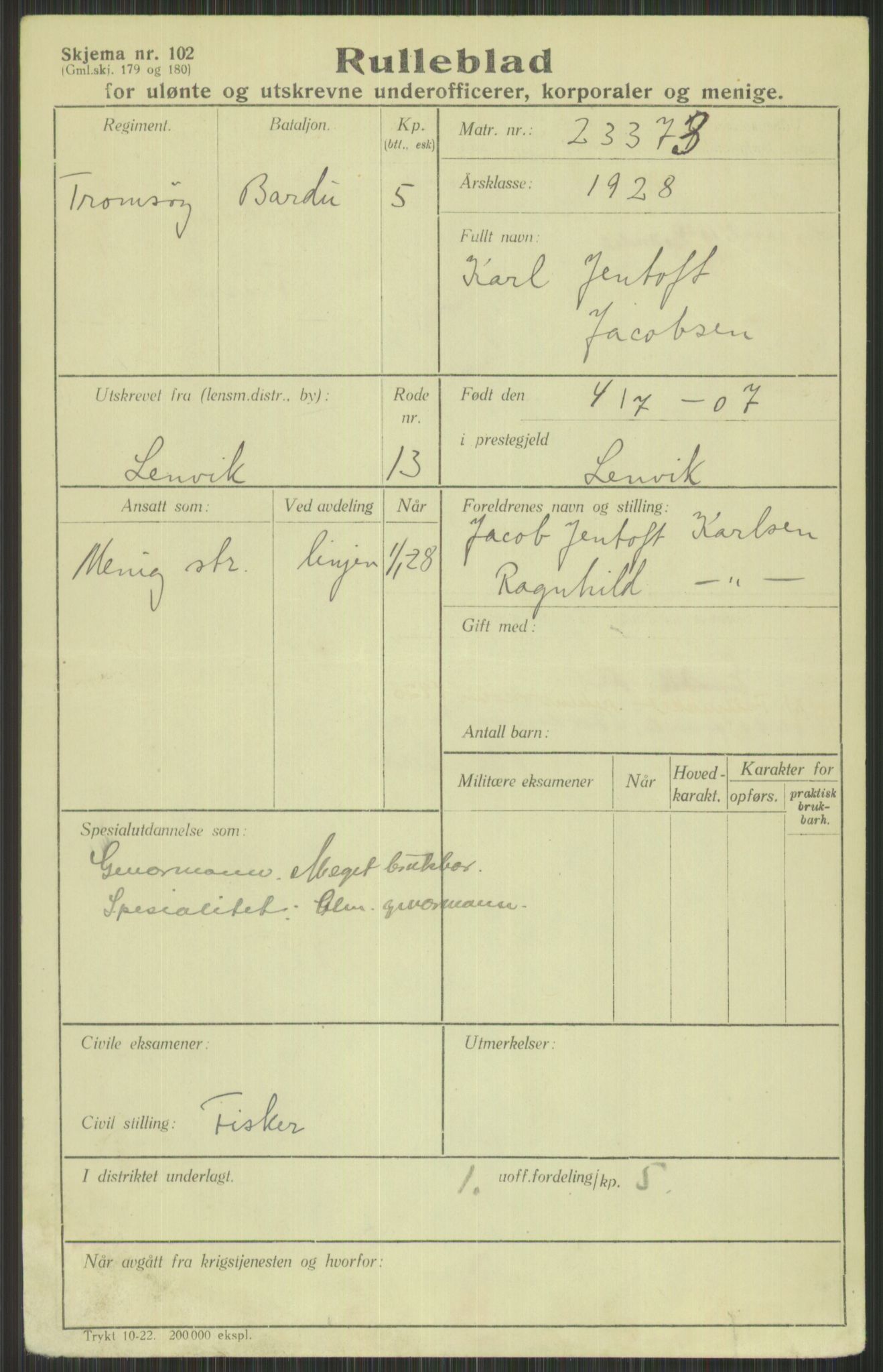 Forsvaret, Troms infanteriregiment nr. 16, AV/RA-RAFA-3146/P/Pa/L0013/0003: Rulleblad / Rulleblad for regimentets menige mannskaper, årsklasse 1928, 1928, p. 267