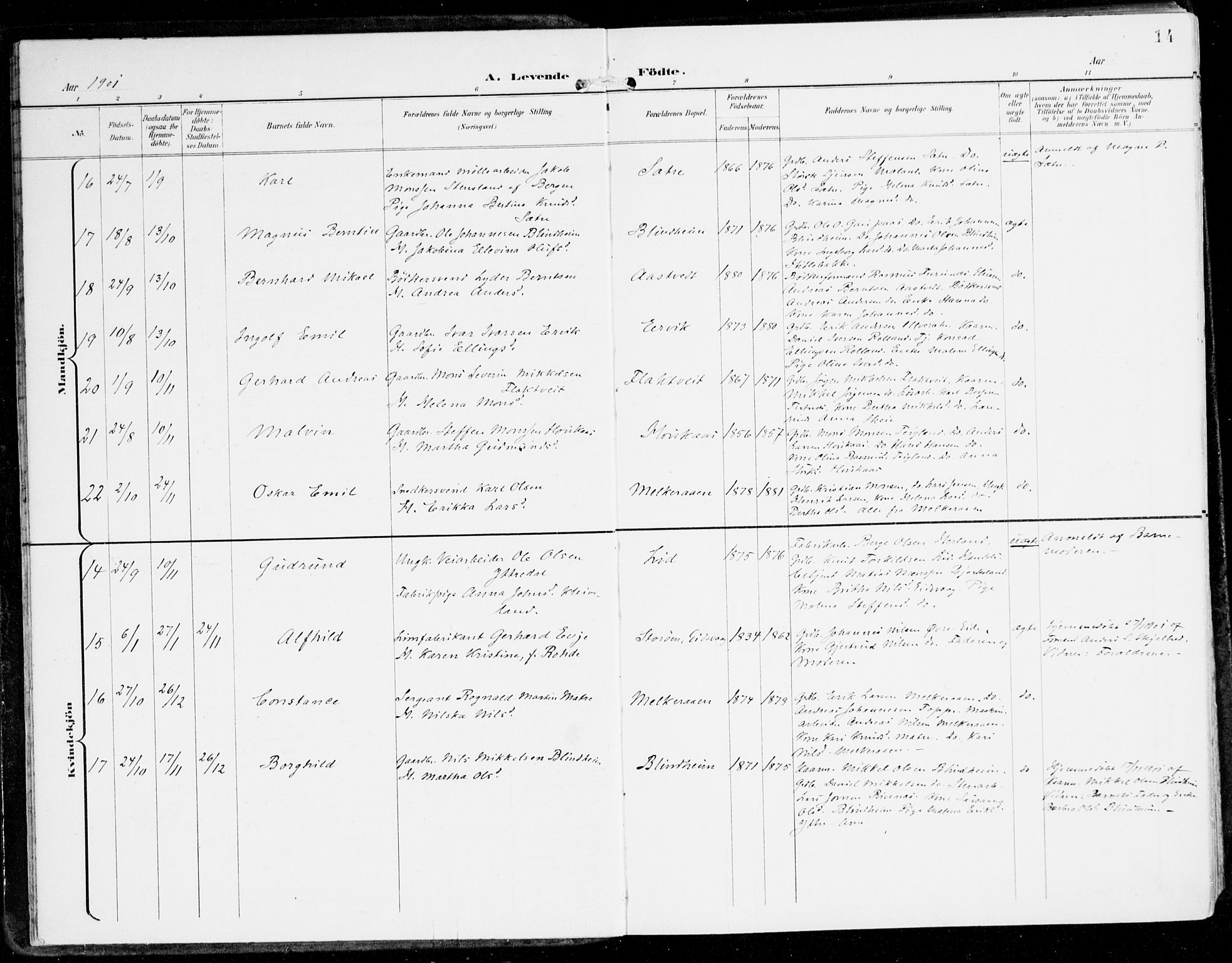 Hamre sokneprestembete, SAB/A-75501/H/Ha/Haa/Haad/L0002: Parish register (official) no. D 2, 1899-1916, p. 14