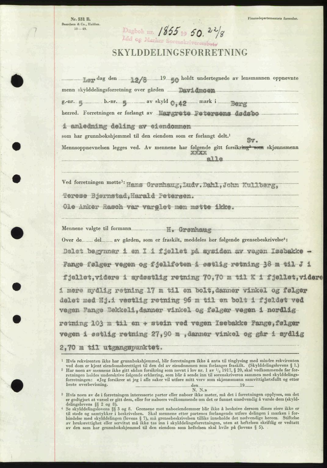 Idd og Marker sorenskriveri, AV/SAO-A-10283/G/Gb/Gbb/L0015: Mortgage book no. A15, 1950-1950, Diary no: : 1855/1950