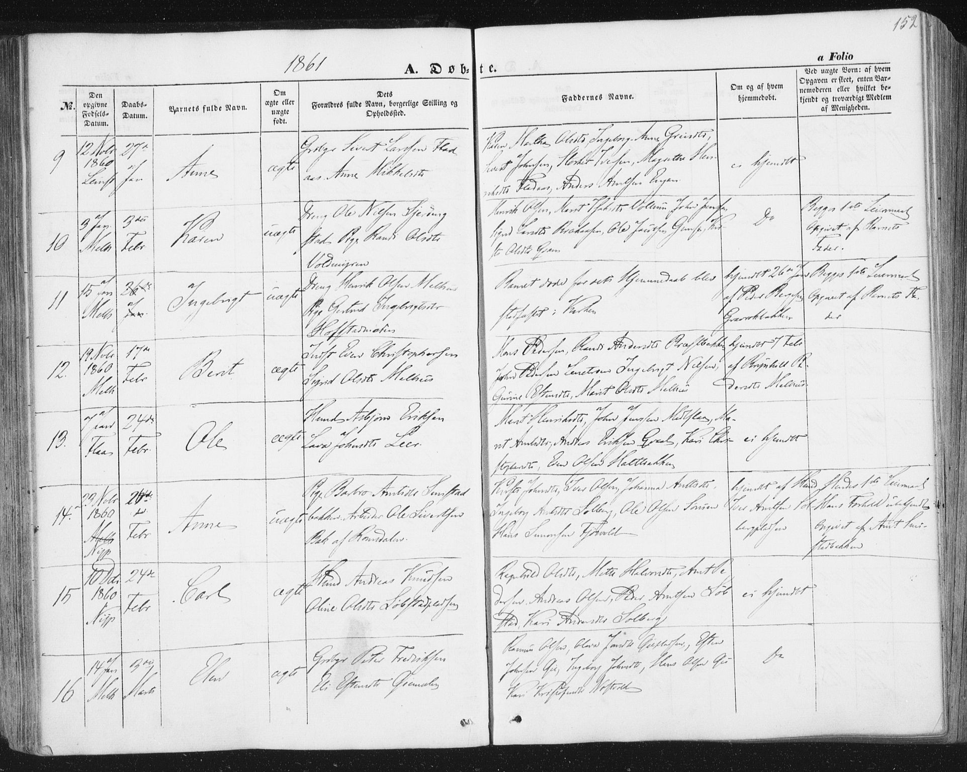 Ministerialprotokoller, klokkerbøker og fødselsregistre - Sør-Trøndelag, SAT/A-1456/691/L1076: Parish register (official) no. 691A08, 1852-1861, p. 152