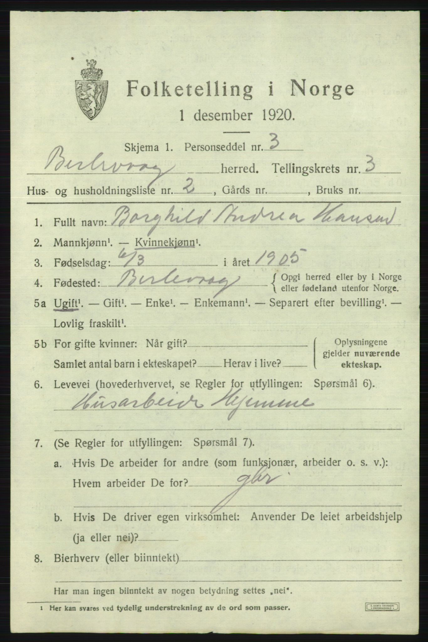 SATØ, 1920 census for Berlevåg, 1920, p. 1527