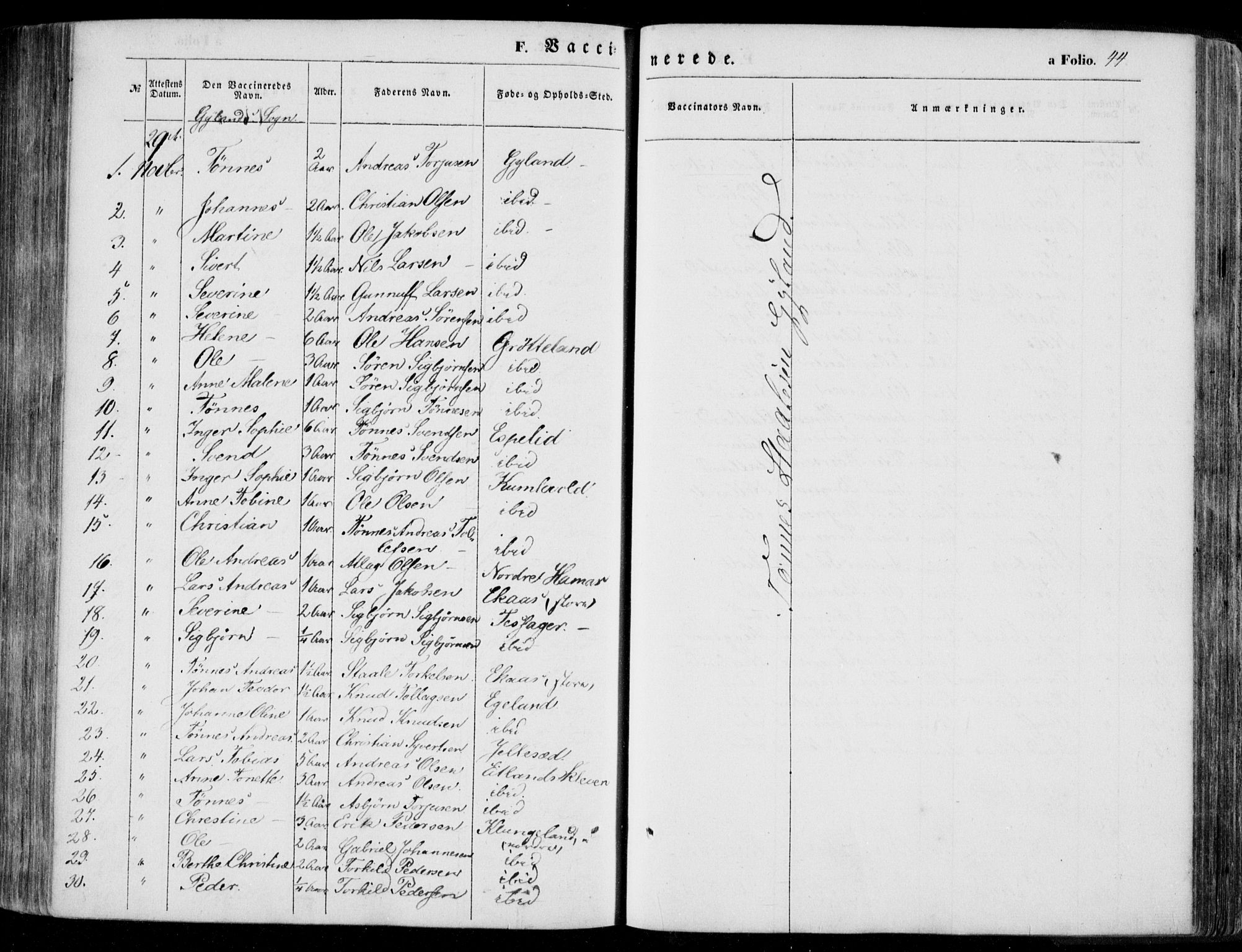 Bakke sokneprestkontor, AV/SAK-1111-0002/F/Fa/Faa/L0005: Parish register (official) no. A 5, 1847-1855, p. 44