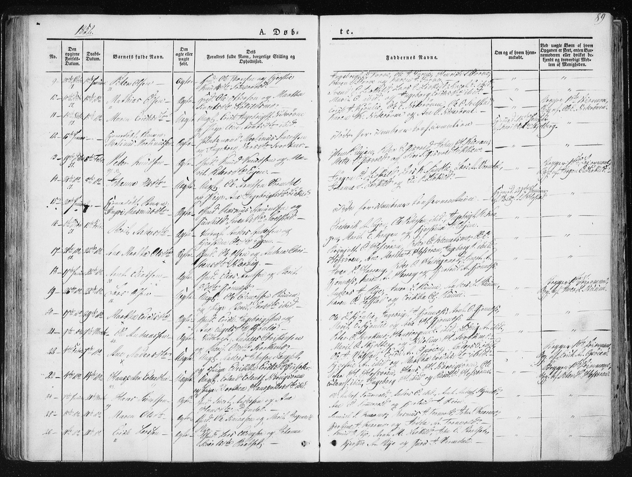 Ministerialprotokoller, klokkerbøker og fødselsregistre - Sør-Trøndelag, SAT/A-1456/668/L0805: Parish register (official) no. 668A05, 1840-1853, p. 89