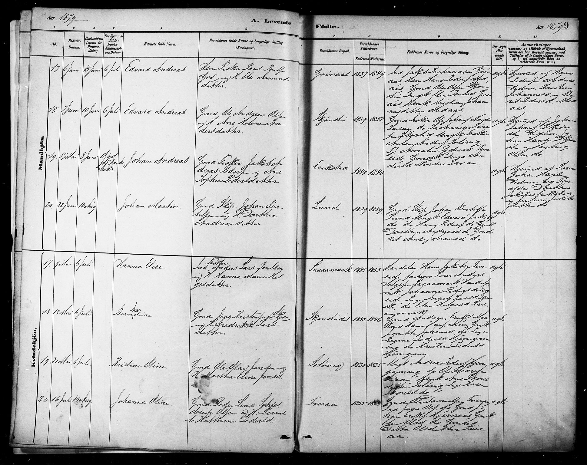 Ministerialprotokoller, klokkerbøker og fødselsregistre - Nordland, AV/SAT-A-1459/849/L0689: Parish register (official) no. 849A01, 1879-1889, p. 9