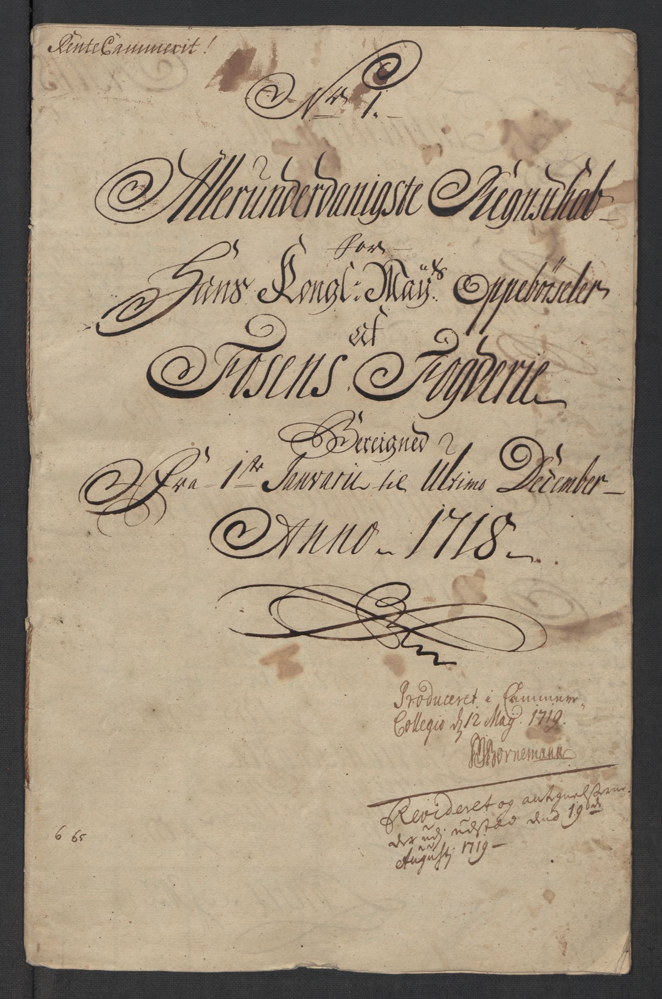Rentekammeret inntil 1814, Reviderte regnskaper, Fogderegnskap, RA/EA-4092/R57/L3866: Fogderegnskap Fosen, 1718, p. 3
