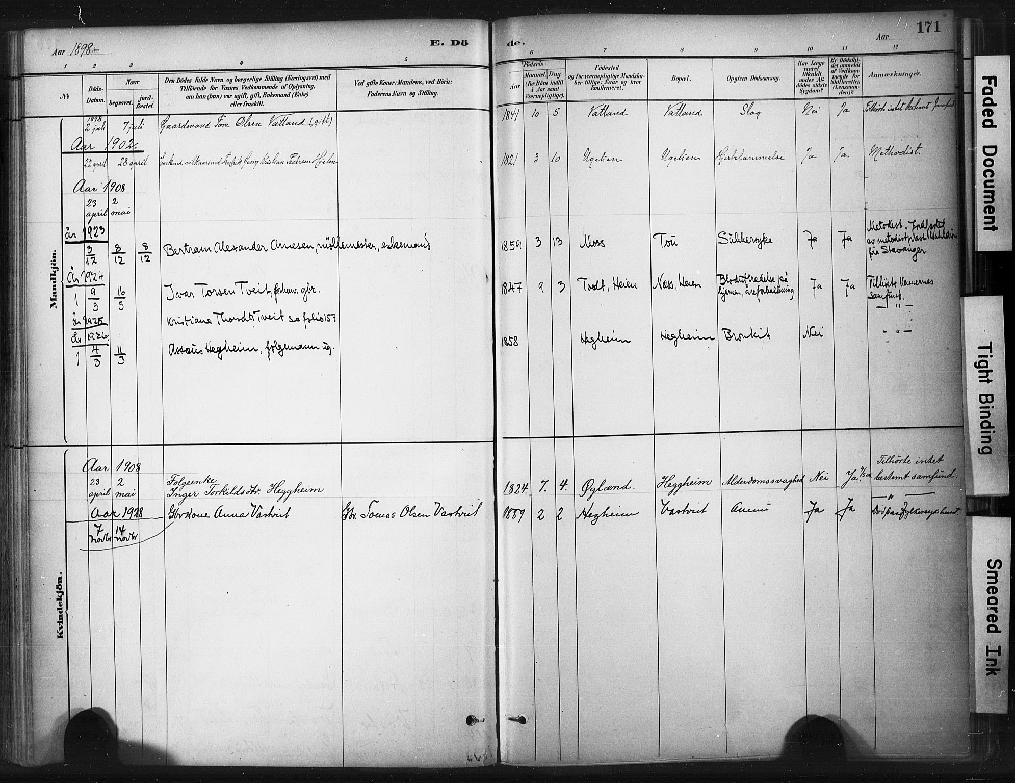 Strand sokneprestkontor, SAST/A-101828/H/Ha/Haa/L0010: Parish register (official) no. A 10, 1882-1929, p. 171