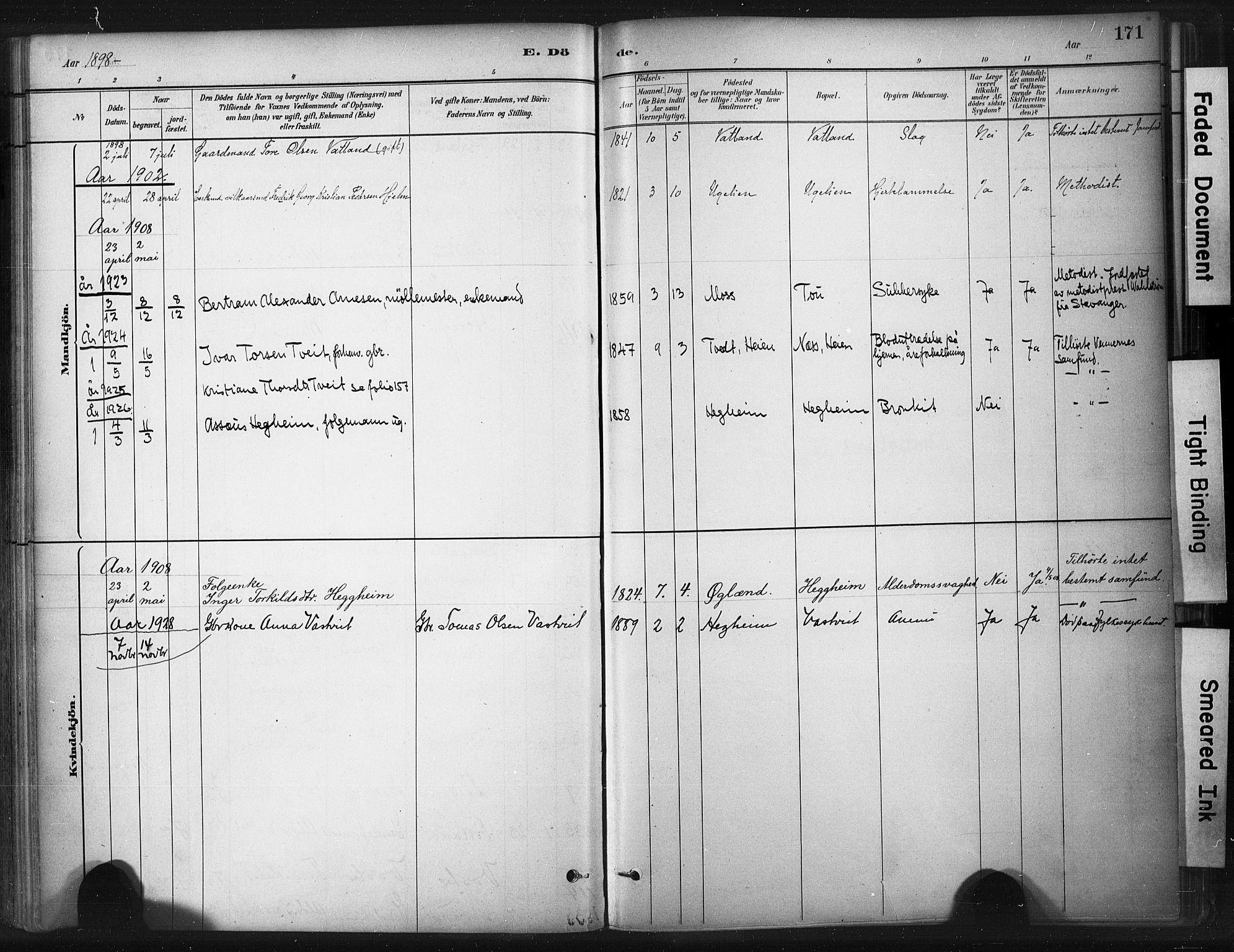 Strand sokneprestkontor, AV/SAST-A-101828/H/Ha/Haa/L0010: Parish register (official) no. A 10, 1882-1929, p. 171