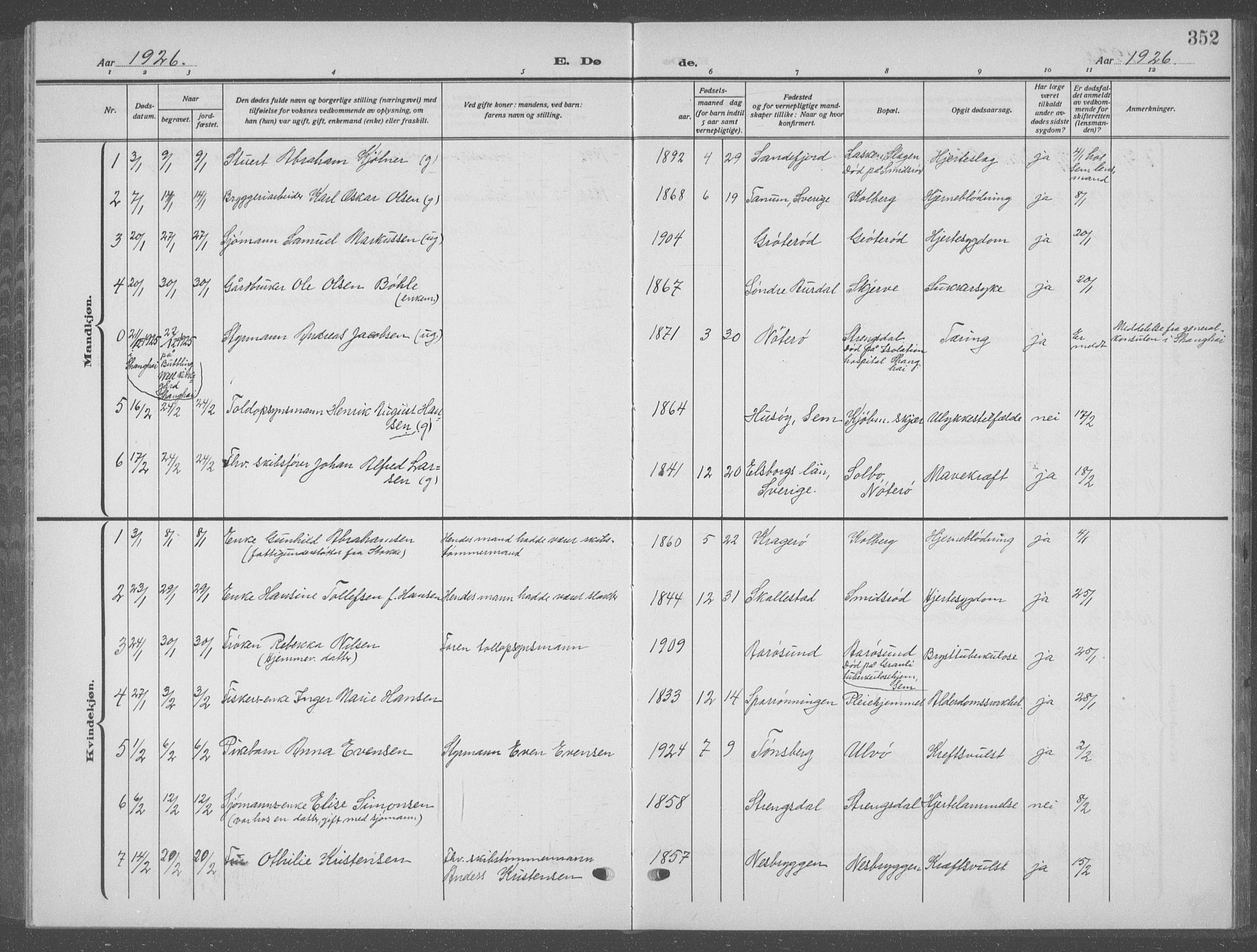 Nøtterøy kirkebøker, AV/SAKO-A-354/G/Ga/L0006: Parish register (copy) no. I 6, 1925-1939, p. 352