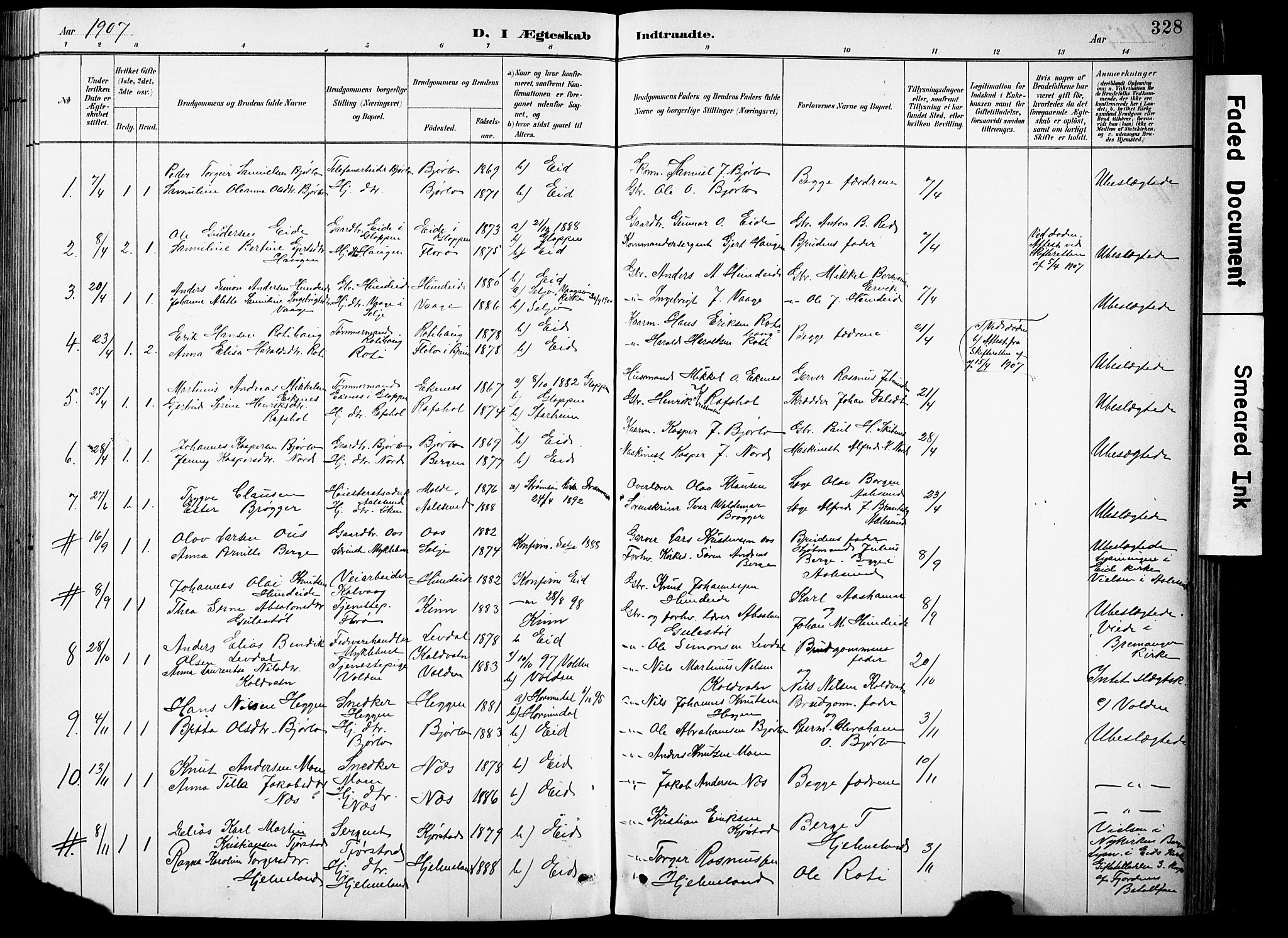 Eid sokneprestembete, SAB/A-82301/H/Hab/Habb/L0002: Parish register (copy) no. B 2, 1882-1907, p. 328