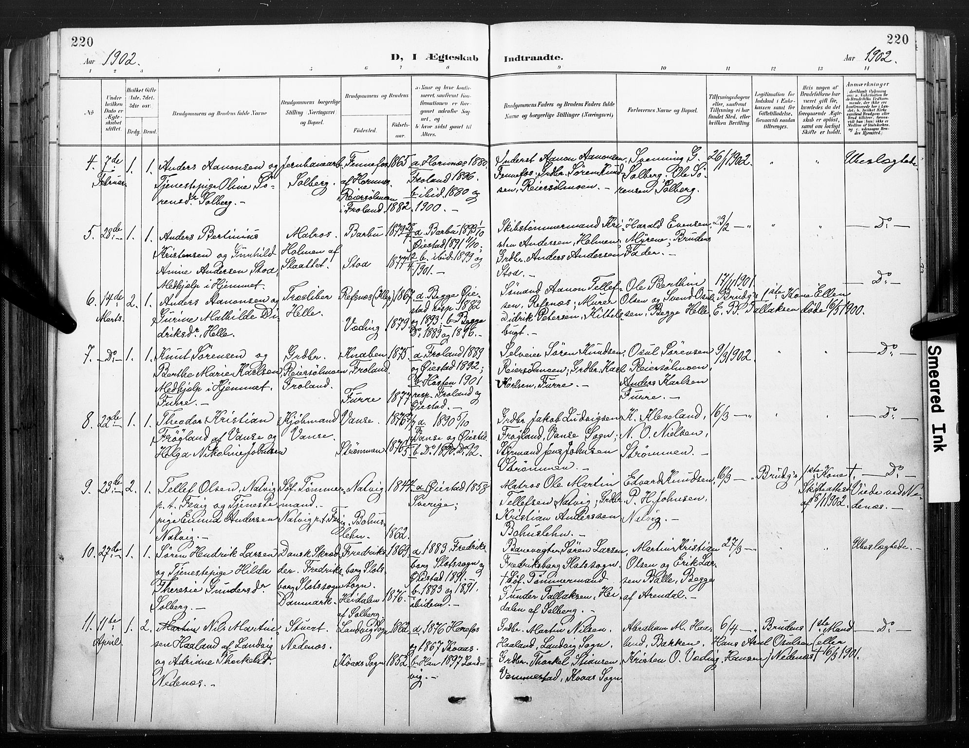 Øyestad sokneprestkontor, AV/SAK-1111-0049/F/Fa/L0018: Parish register (official) no. A 18, 1897-1907, p. 220