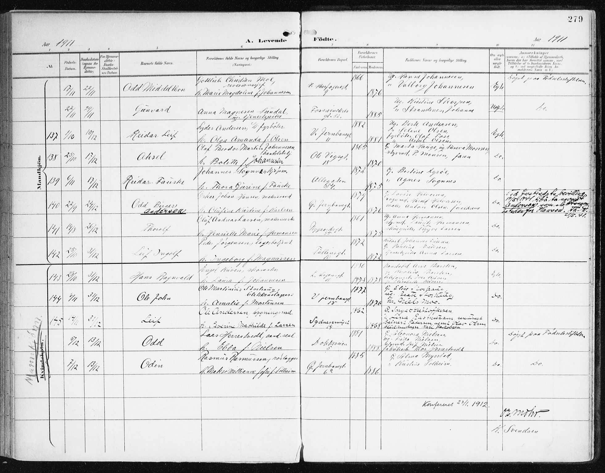 Johanneskirken sokneprestembete, AV/SAB-A-76001/H/Haa/L0002: Parish register (official) no. A 2, 1900-1912, p. 279