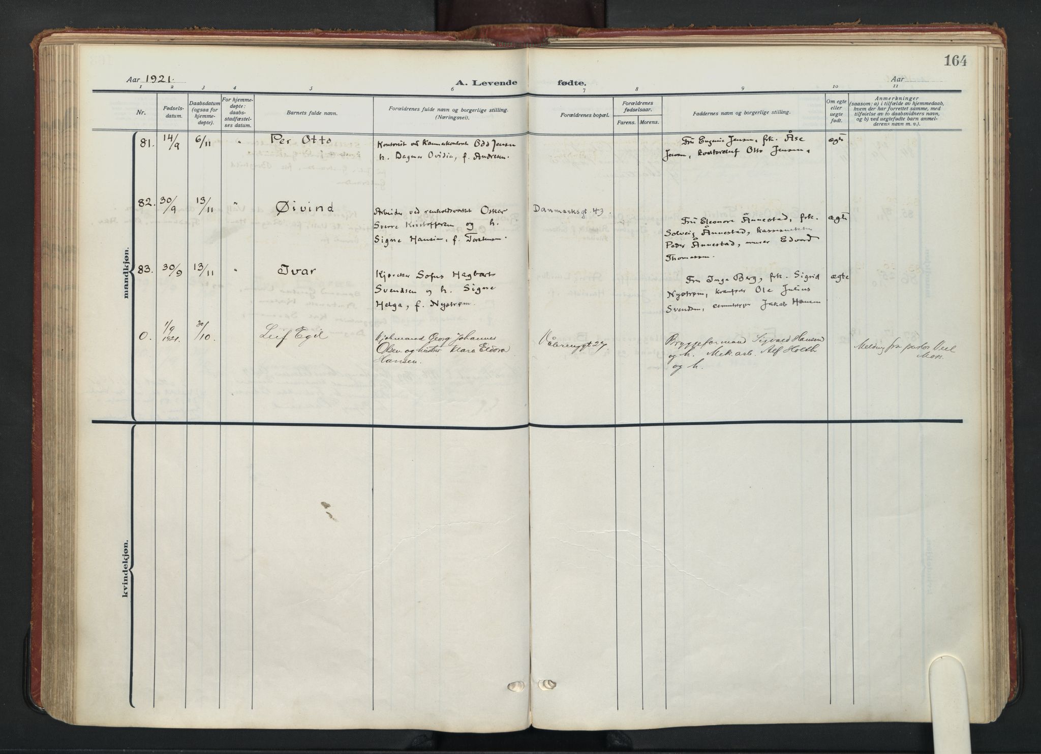 Vålerengen prestekontor Kirkebøker, AV/SAO-A-10878/F/Fa/L0004: Parish register (official) no. 4, 1915-1929, p. 164