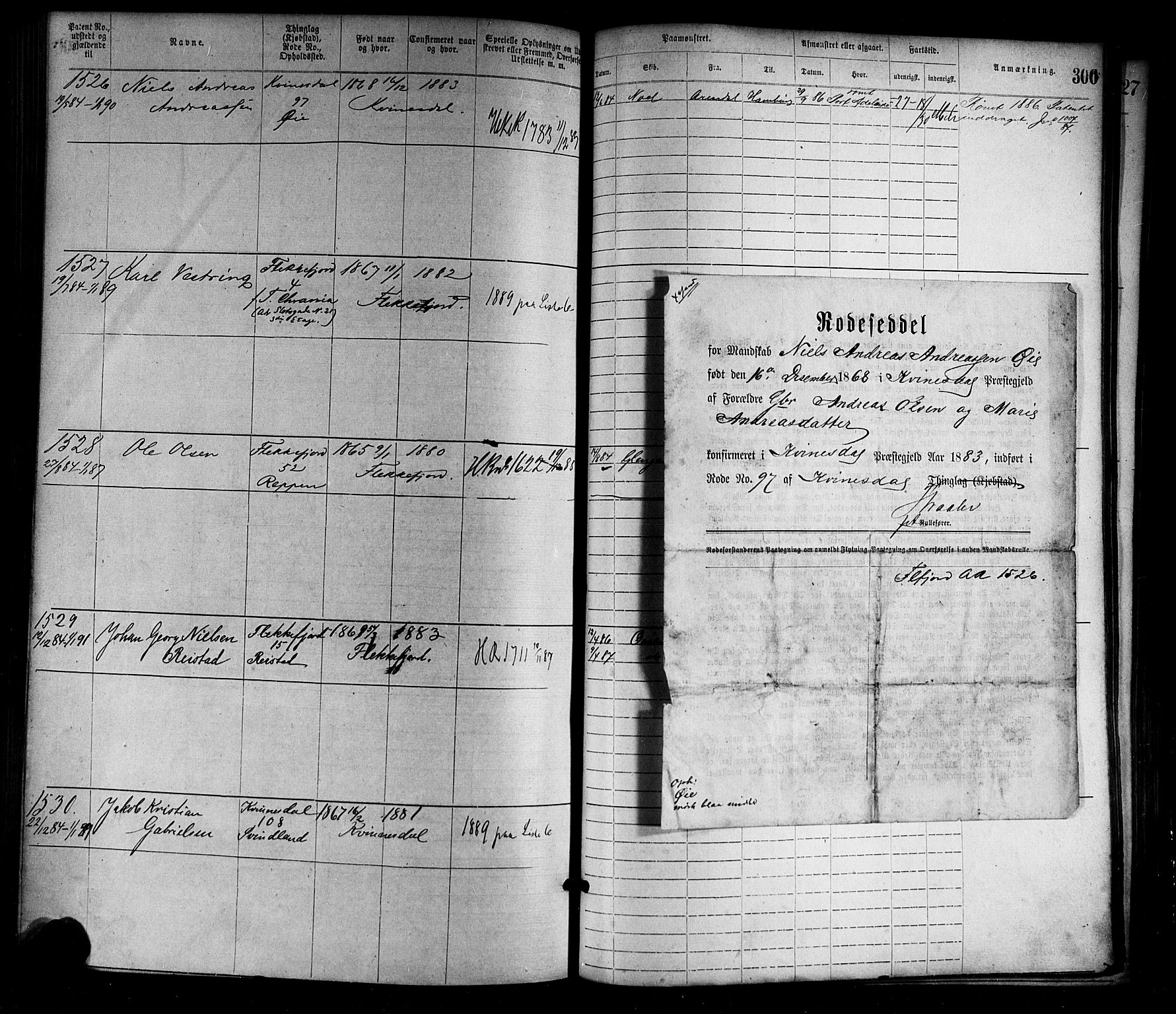 Flekkefjord mønstringskrets, AV/SAK-2031-0018/F/Fa/L0002: Annotasjonsrulle nr 1-1920 med register, N-2, 1870-1891, p. 335